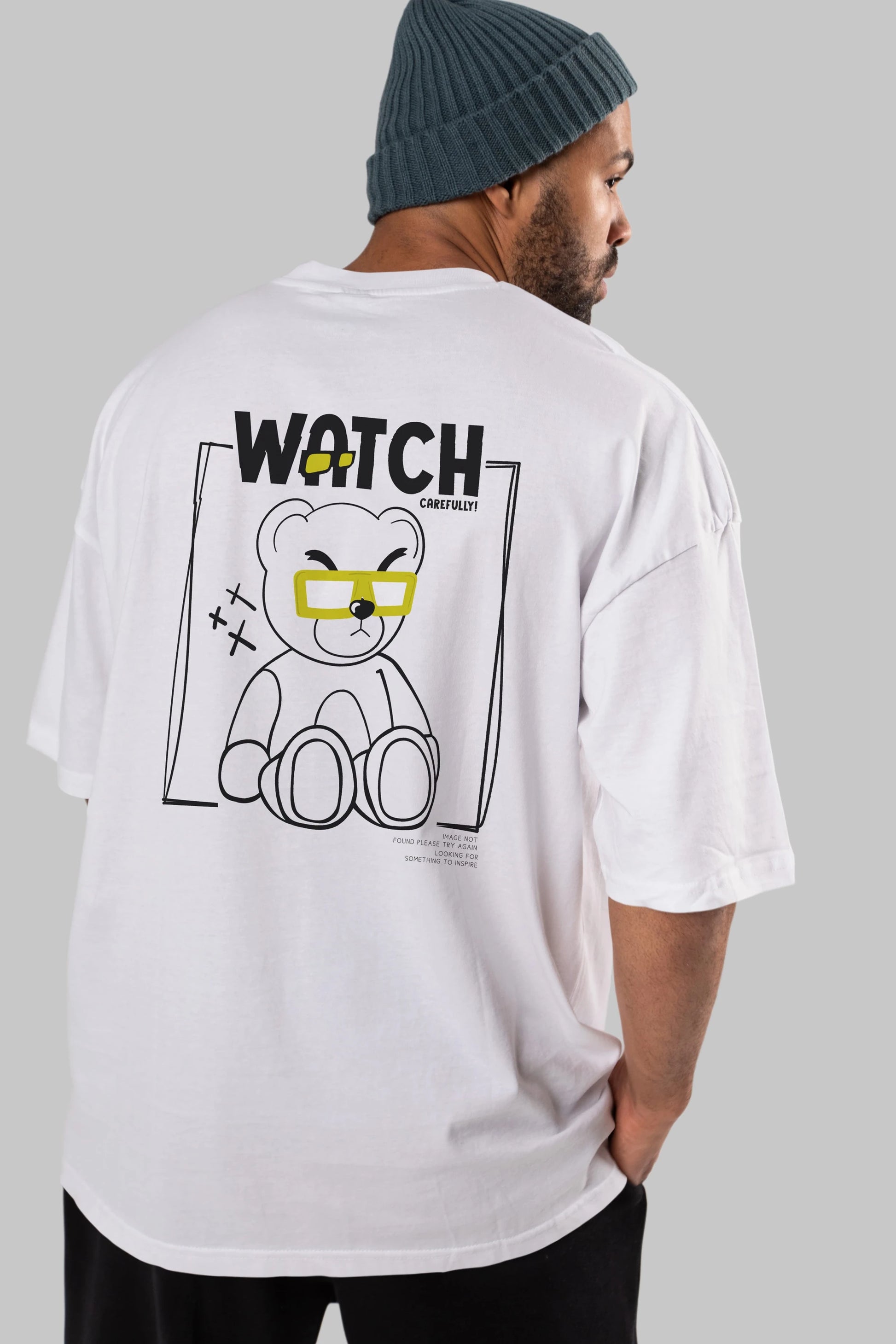 Watch Carefully Bear Arka Baskılı Oversize t-shirt Erkek Kadın Unisex