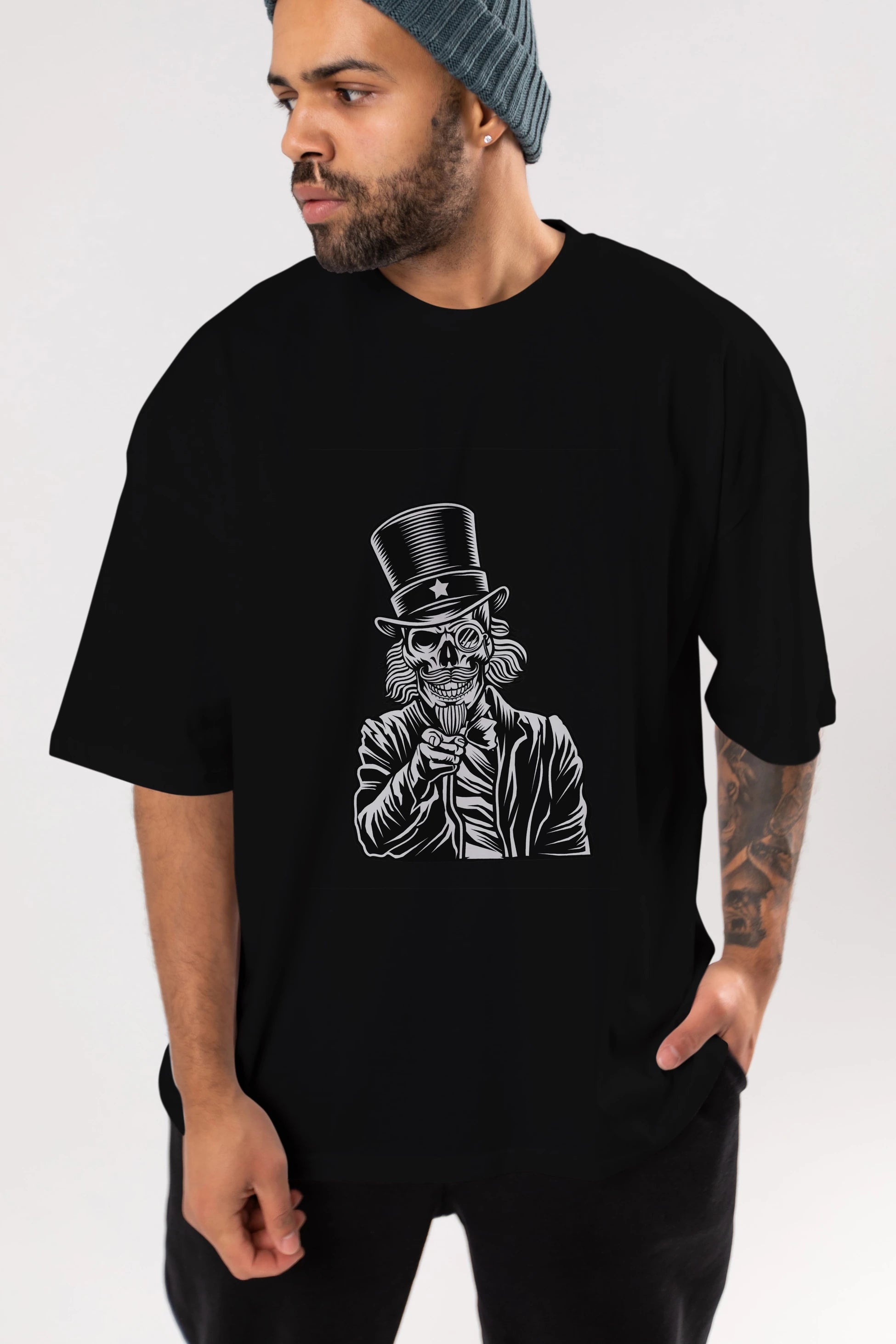 I Want You Skull Ön Baskılı Oversize t-shirt Erkek Kadın Unisex %100 Pamuk tişort