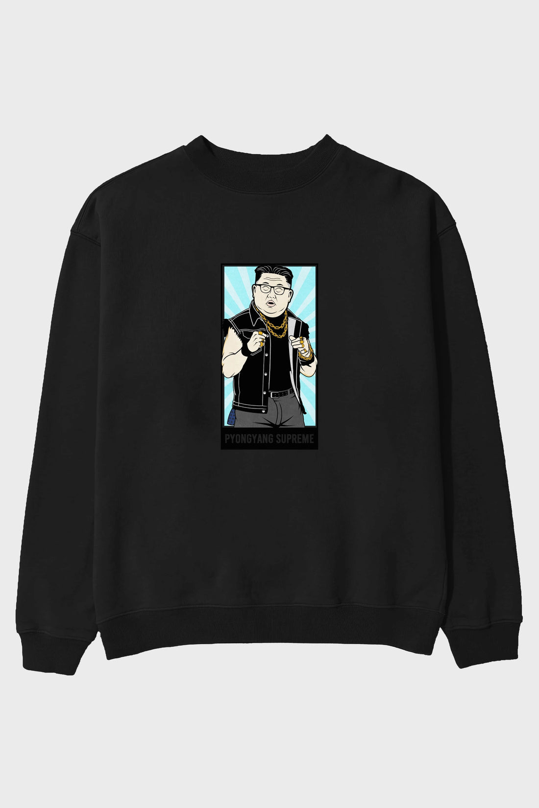Kim Jong Un Pyongyang Supreme Ön Baskılı Oversize Sweatshirt Erkek Kadın Unisex