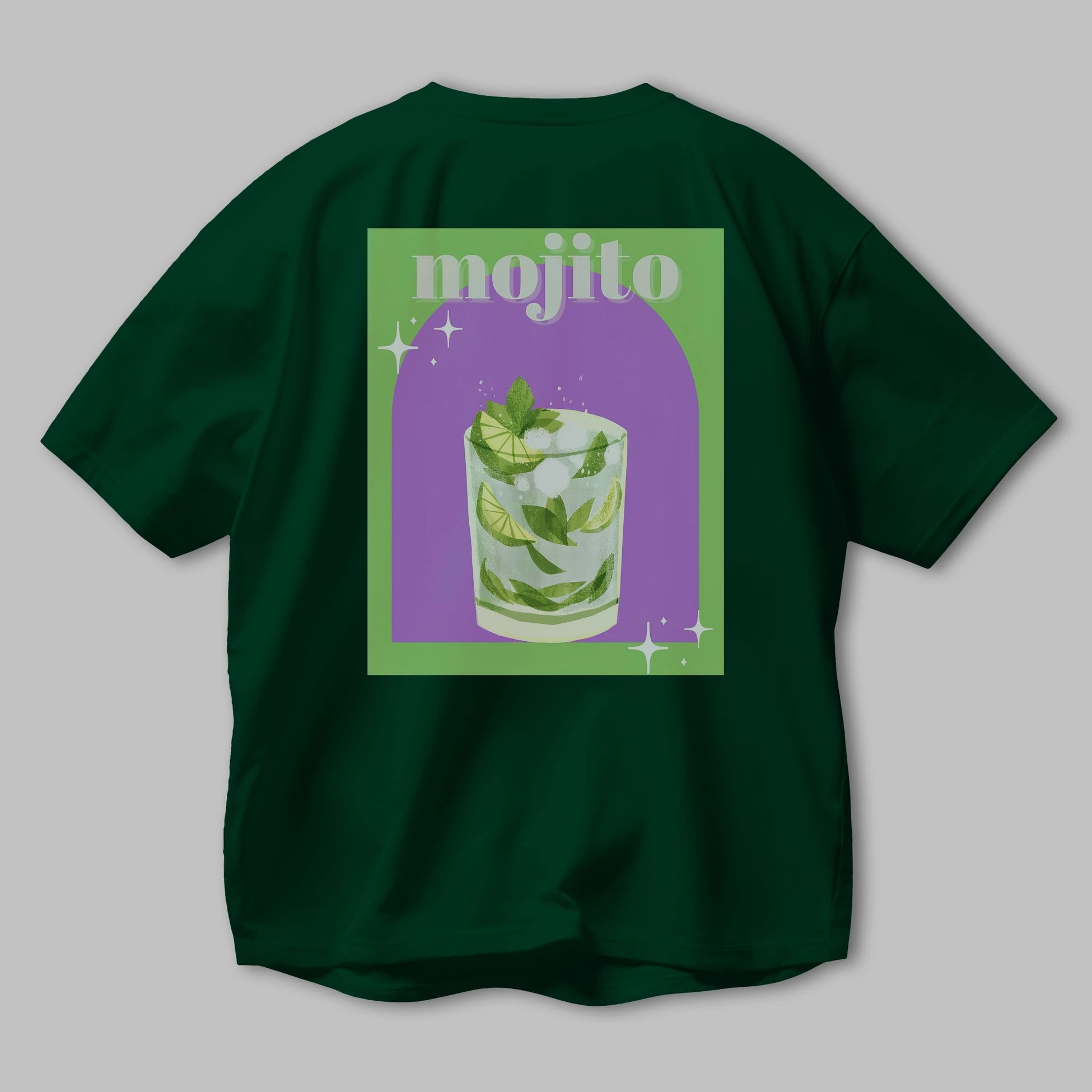 Mojito 3 Arka Baskılı Oversize t-shirt Erkek Kadın Unisex %100 Pamuk Bisiklet Yaka tişort