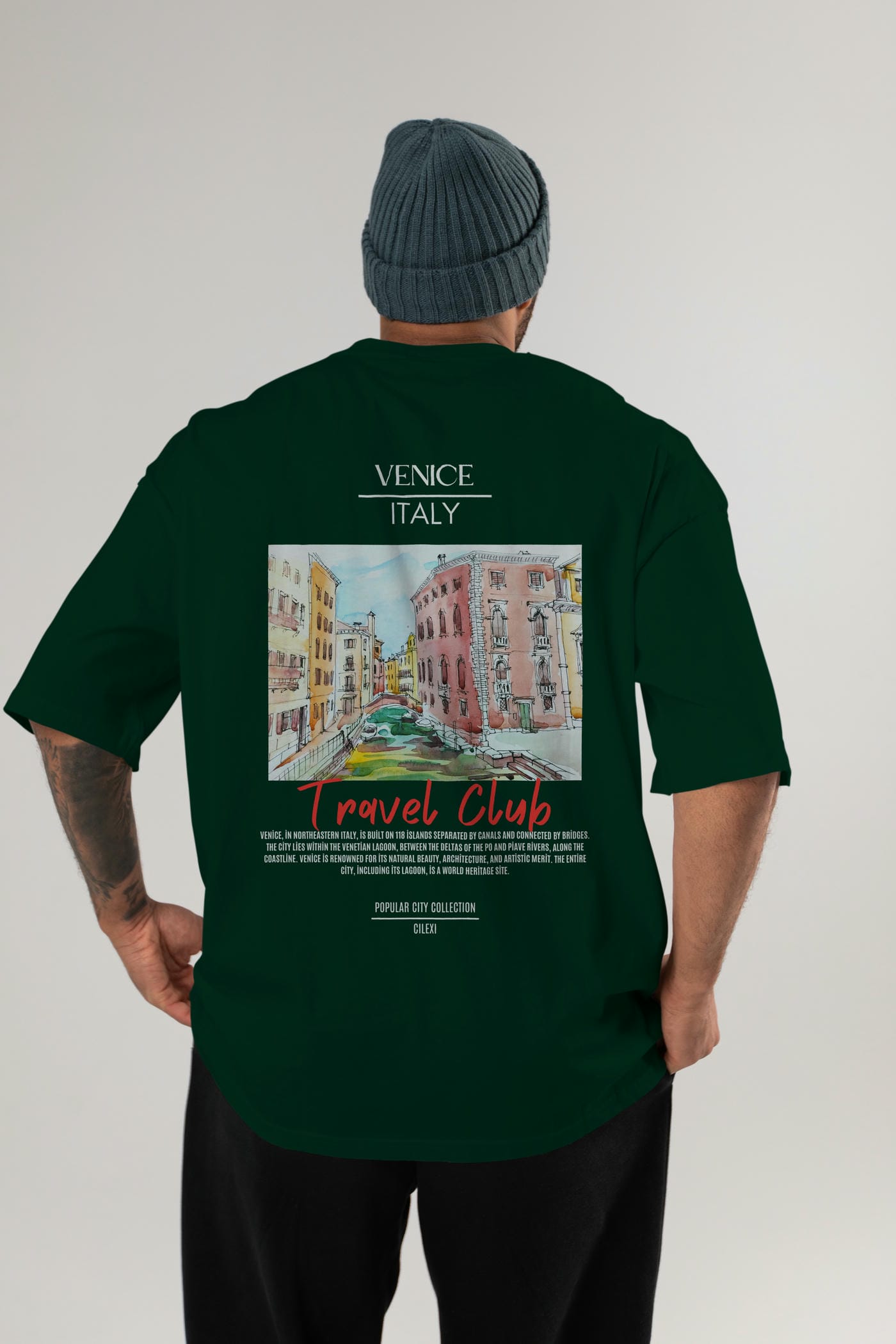 Venice İtaly Arka Baskılı Oversize t-shirt Erkek Kadın Pamuk Bisiklet Yaka tişort