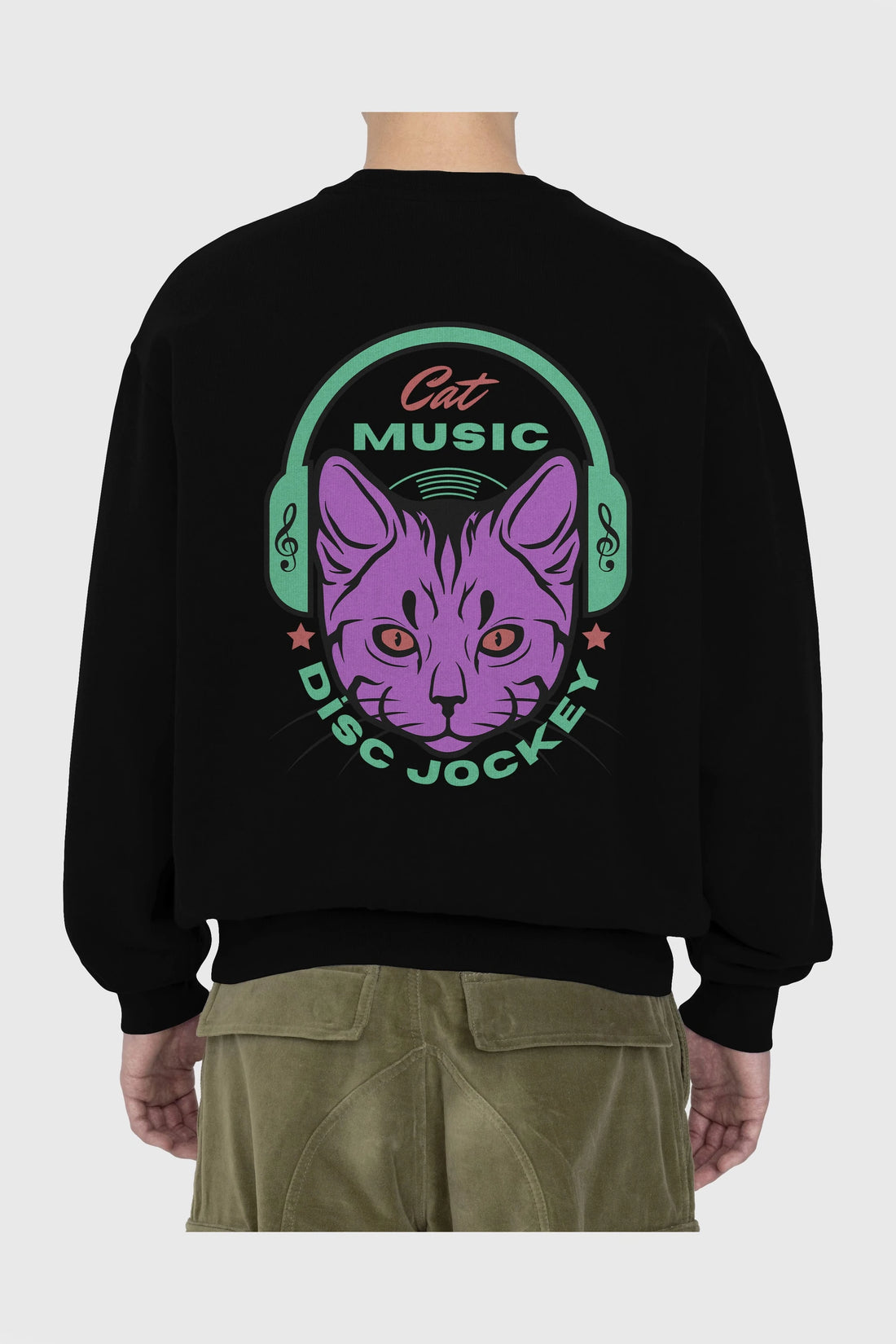 Cat Music Arka Baskılı Oversize Sweatshirt Erkek Kadın Unisex