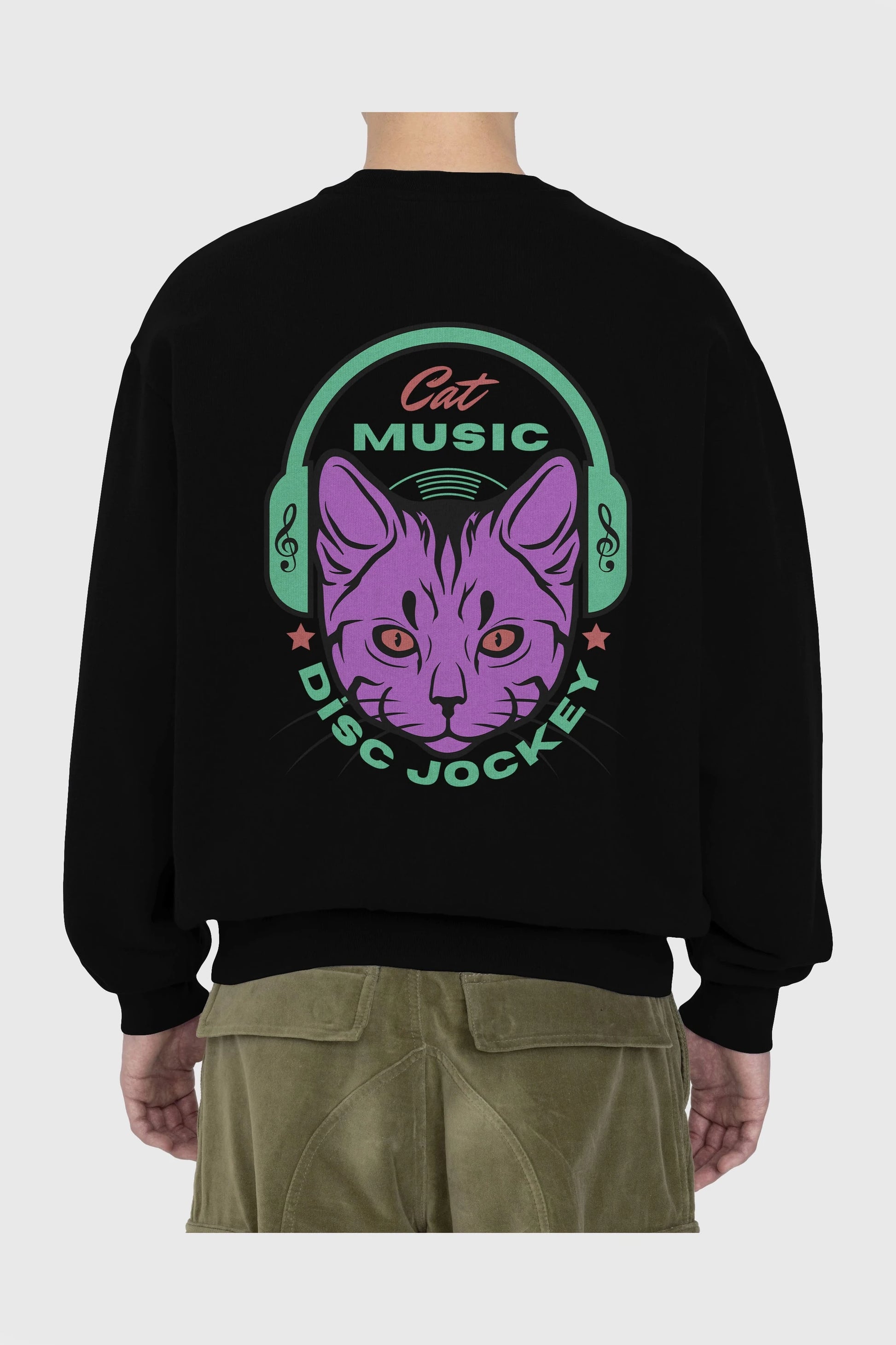 Cat Music Arka Baskılı Oversize Sweatshirt Erkek Kadın Unisex
