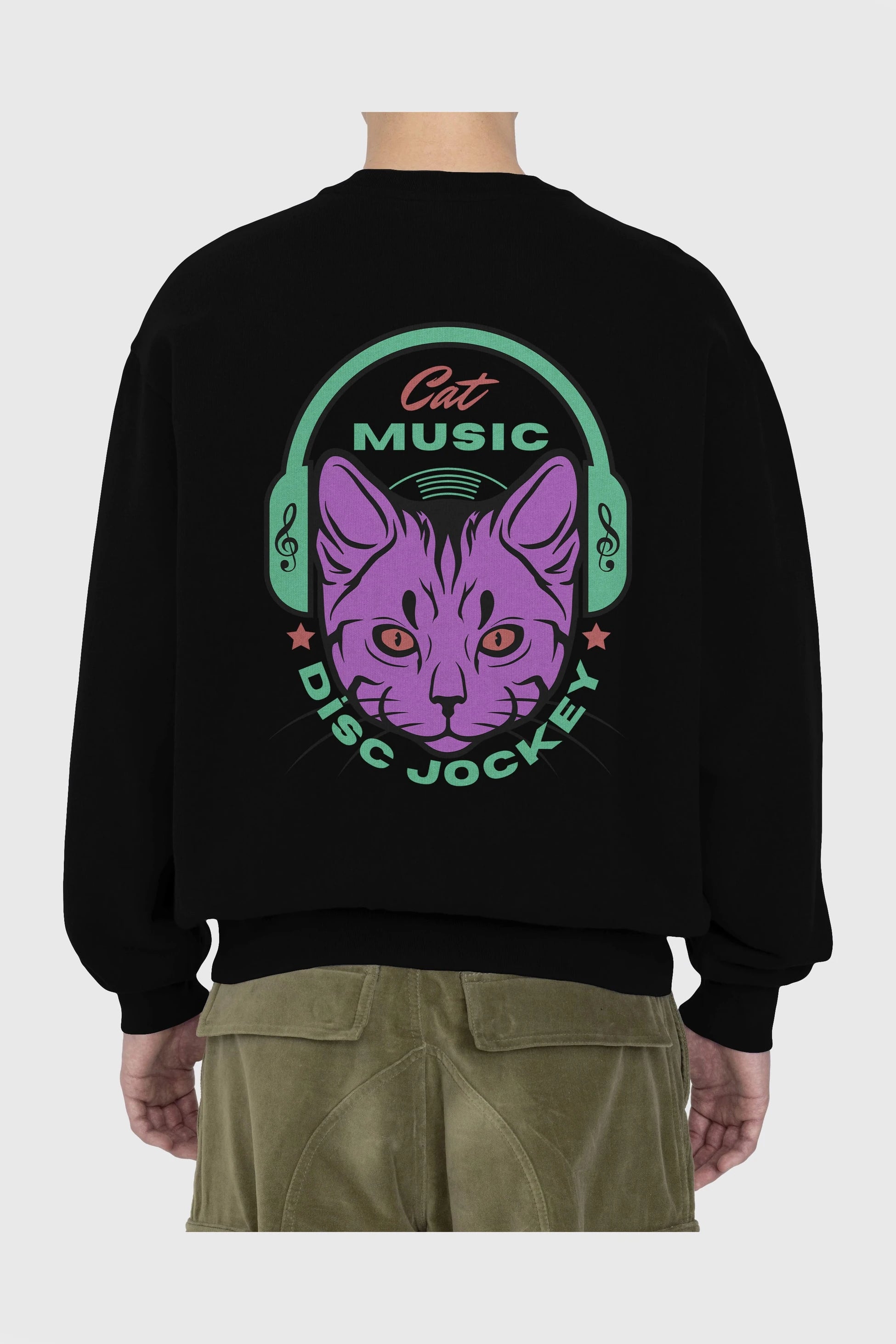 Cat Music Arka Baskılı Oversize Sweatshirt Erkek Kadın Unisex