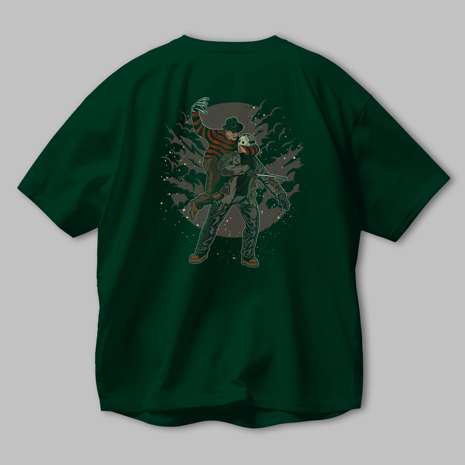 FREDDY VS JASON Arka Baskılı Oversize t-shirt Erkek Kadın Unisex %100 Pamuk