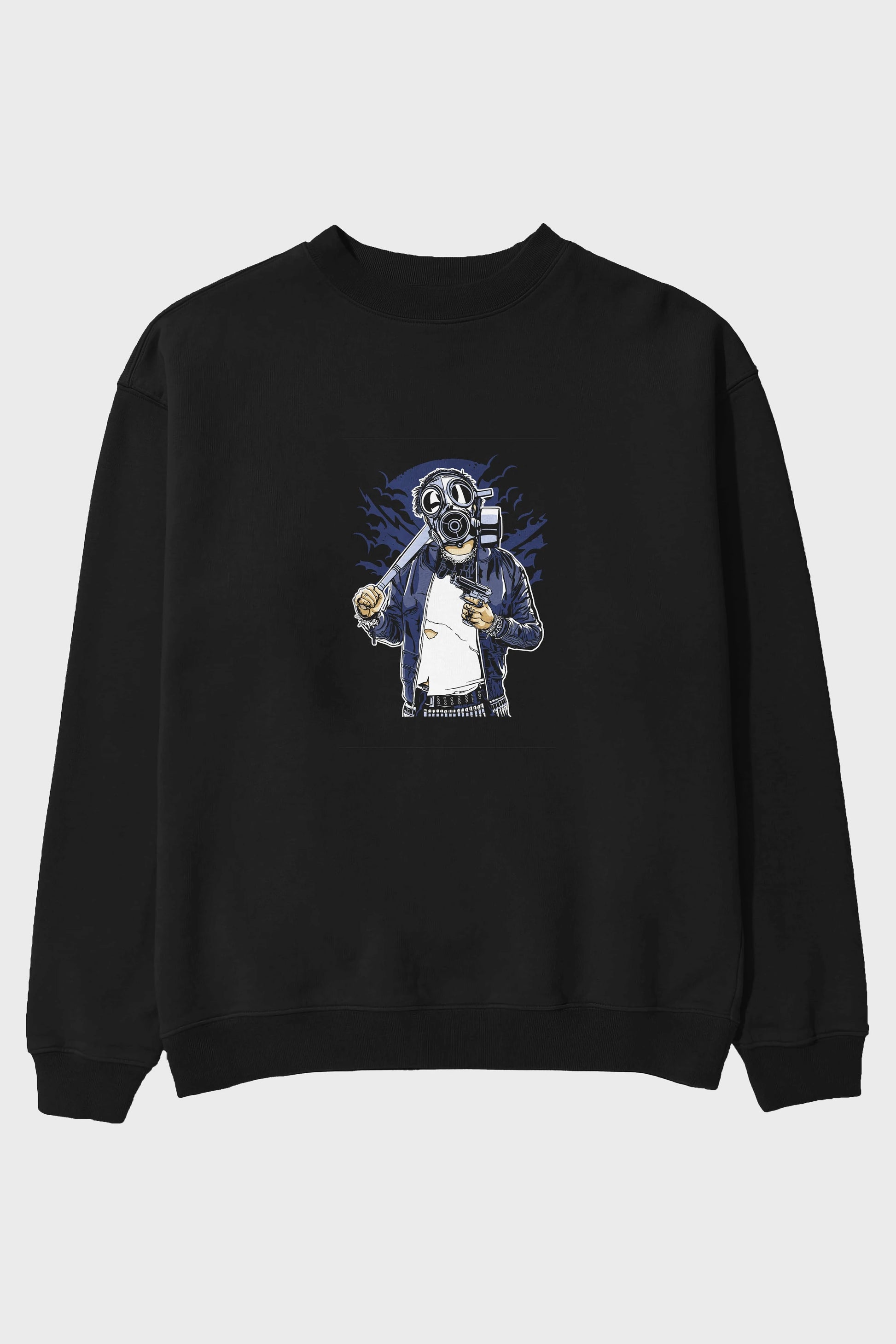 Gasmask Bastard Ön Baskılı Oversize Sweatshirt Erkek Kadın Unisex