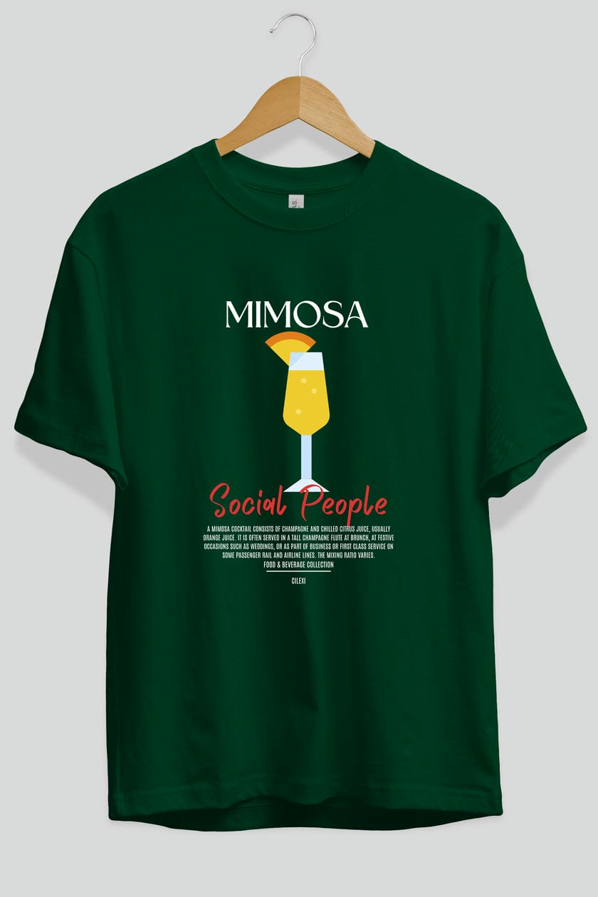 Mimosa Kokteyl Serisi ön Baskılı Oversize t-shirt Erkek Kadın %100 Pamuk Bisiklet Yaka tişort