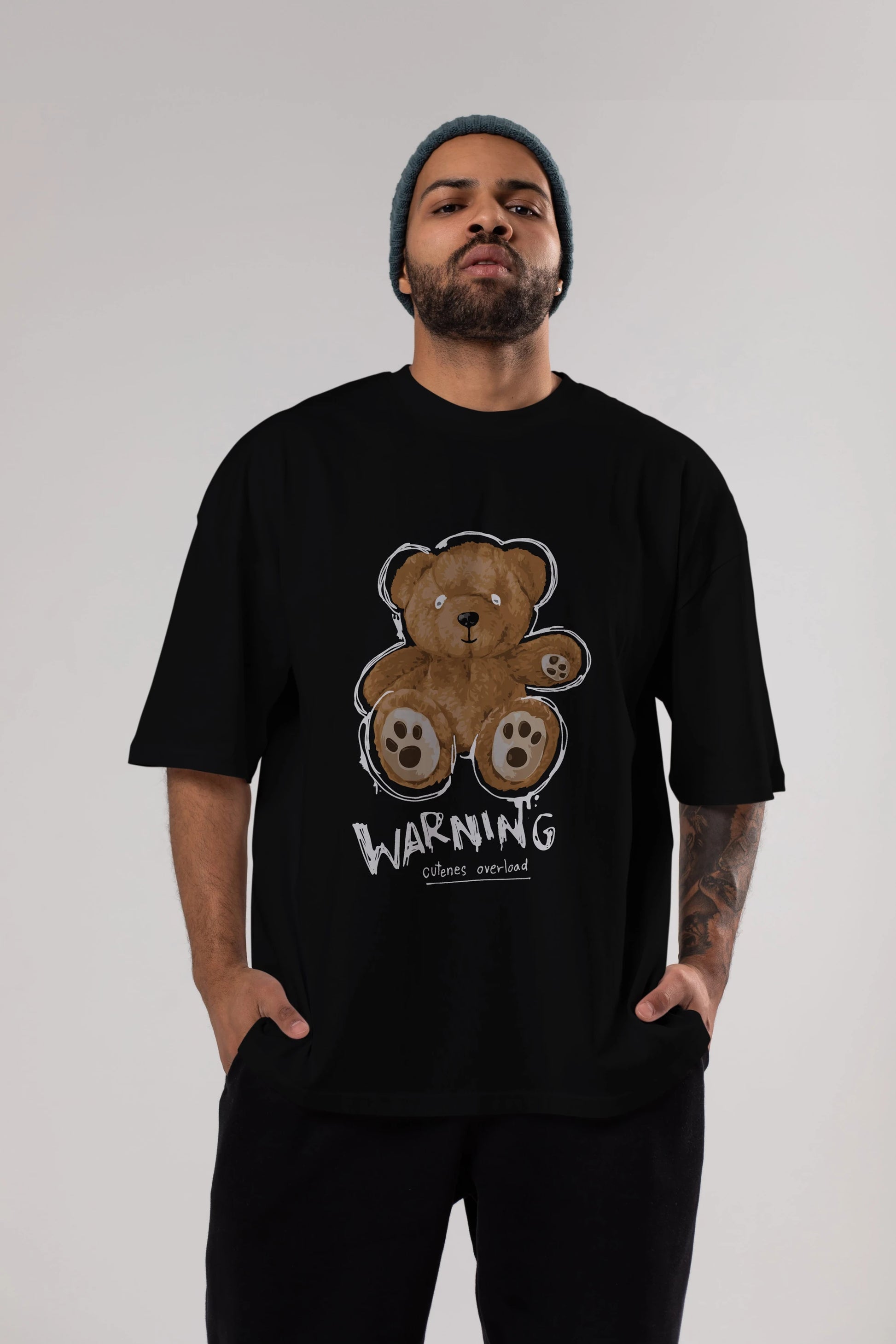 Warning Cuteness Bear Ön Baskılı Oversize t-shirt Erkek Kadın Unisex