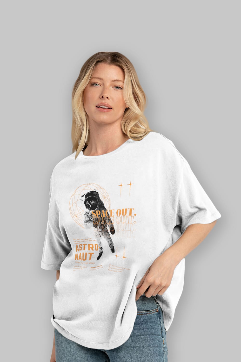 Astronaut Space Out Yazılı Ön Baskılı Oversize t-shirt Erkek Kadın Unisex