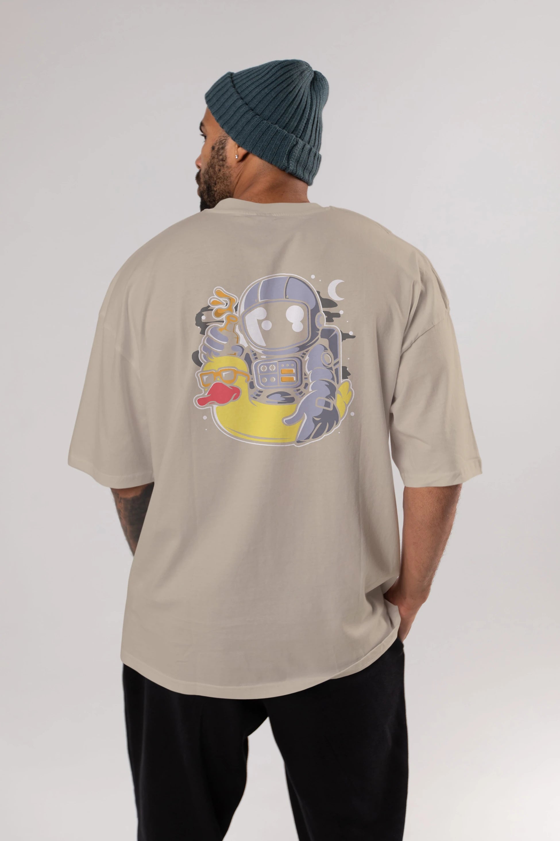 Astronaut Duck Balloon Arka Baskılı Oversize t-shirt Erkek Kadın Unisex