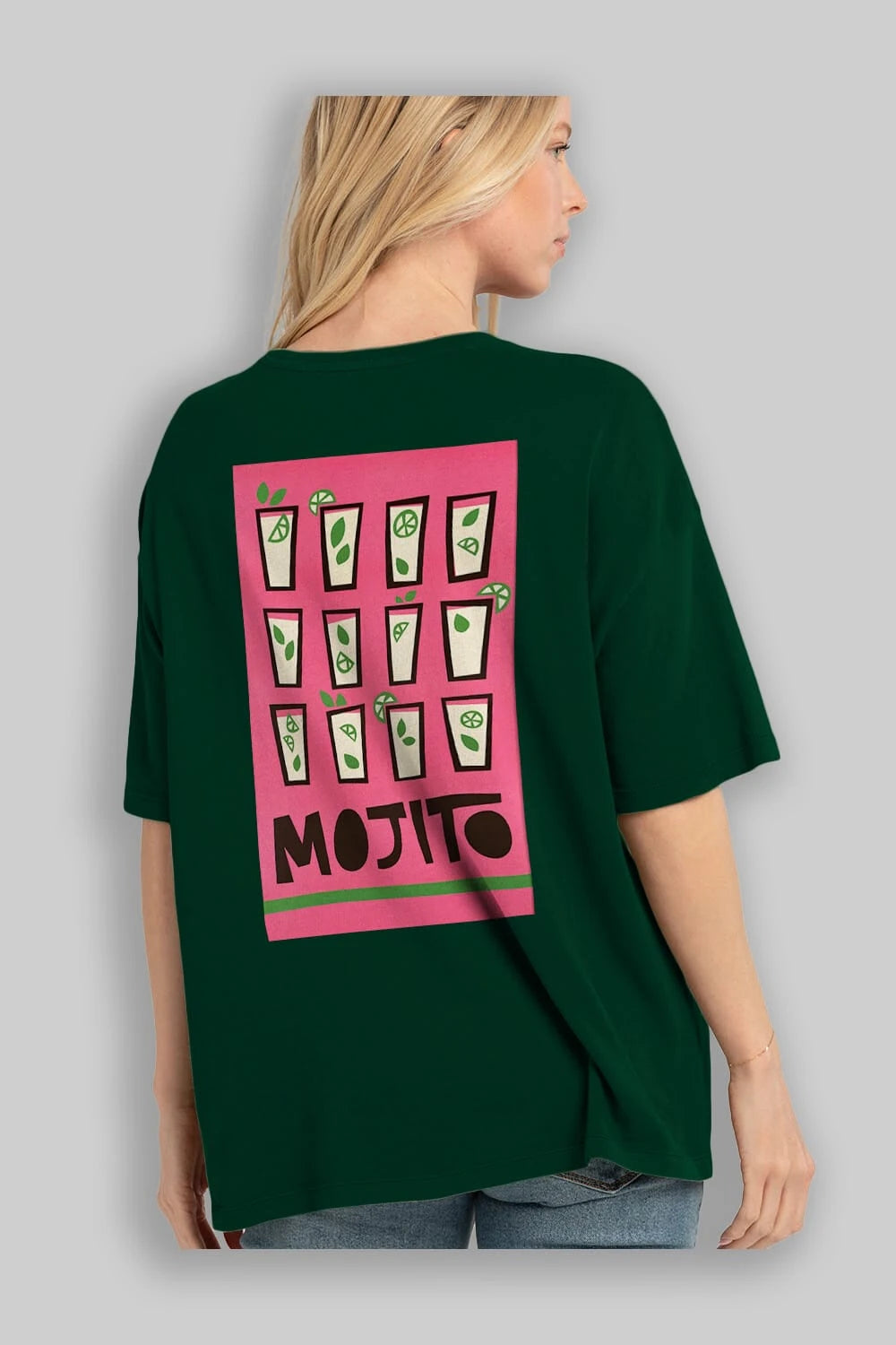 Mojito Arka Baskılı Oversize t-shirt Erkek Kadın Unisex %100 Pamuk Bisiklet Yaka tişort