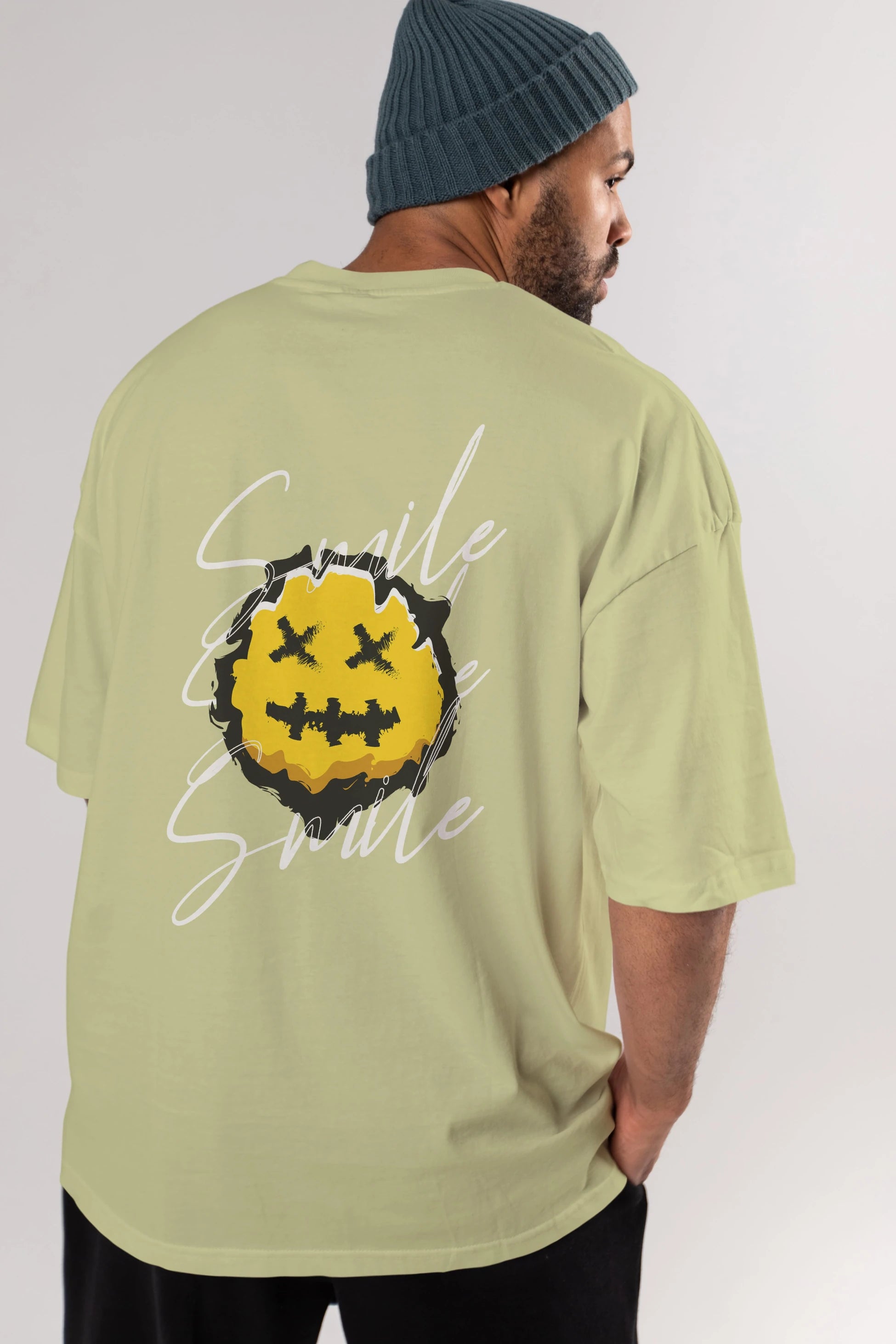 Smile Emoji Arka Baskılı Oversize t-shirt Erkek Kadın Unisex