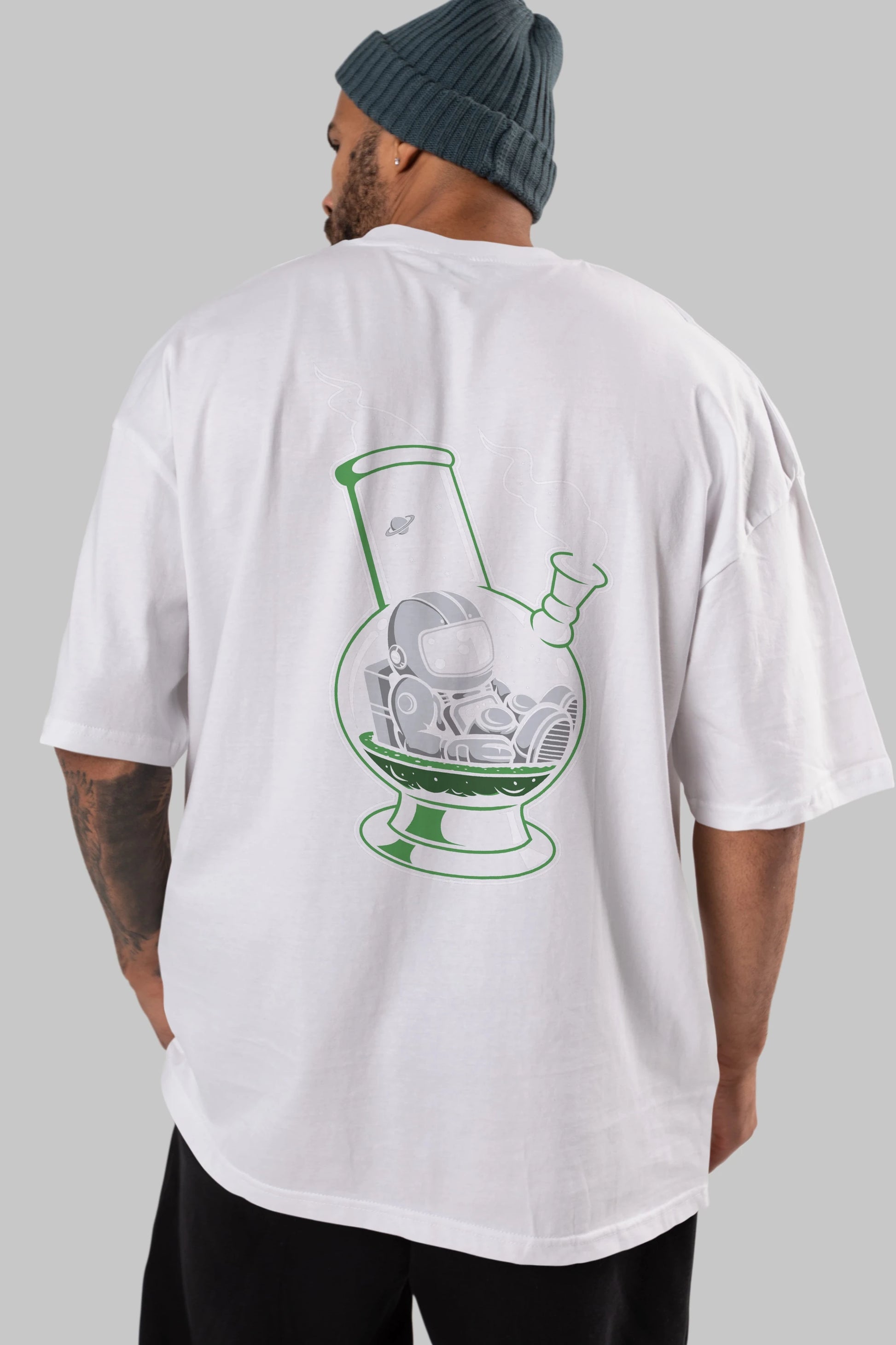 Astronaut Bong Arka Baskılı Oversize t-shirt Erkek Kadın Unisex