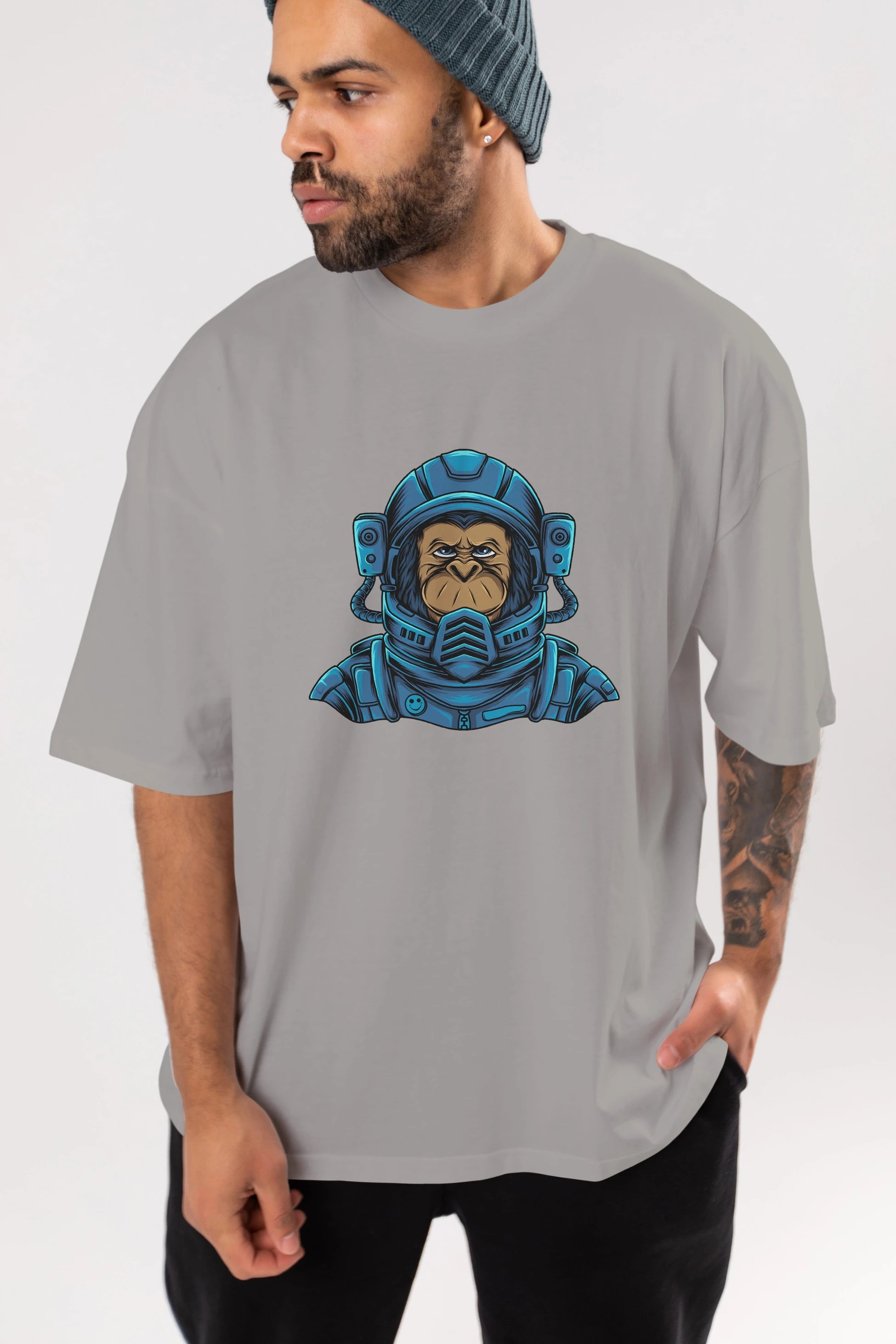 Astromonkey Ön Baskılı Oversize t-shirt Erkek Kadın Unisex