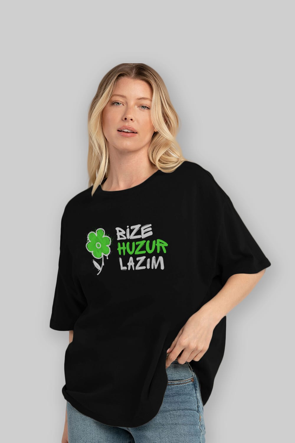 Bize Huzur Lazım Ön Baskılı Oversize t-shirt Erkek Kadın Unisex