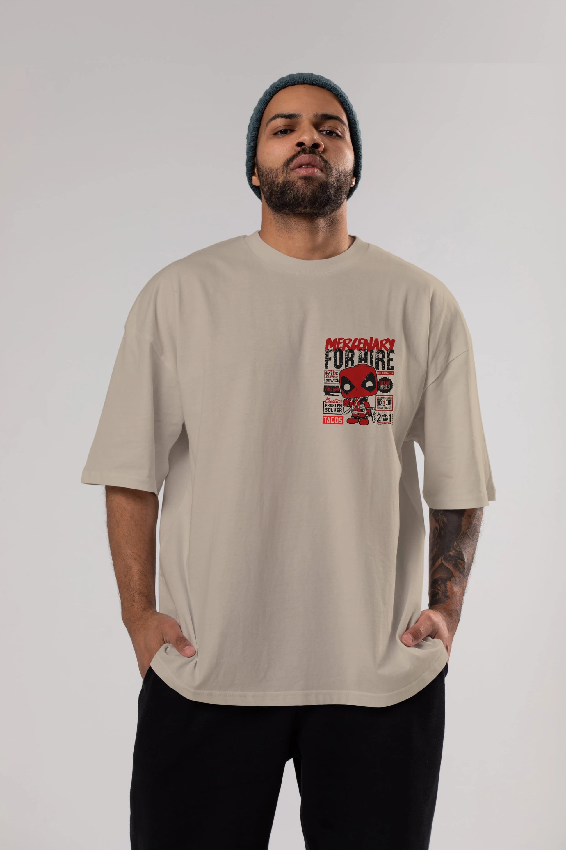Deadpool (18) Ön Sol Baskılı Oversize t-shirt Erkek Kadın Unisex %100 Pamuk Bisiklet Yaka tişort