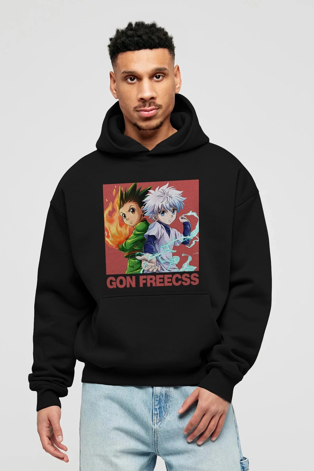 Gon Freecss HUNTER X HUNTER 4 Anime Ön Baskılı Hoodie Oversize Kapüşonlu Sweatshirt Erkek Kadın Unisex