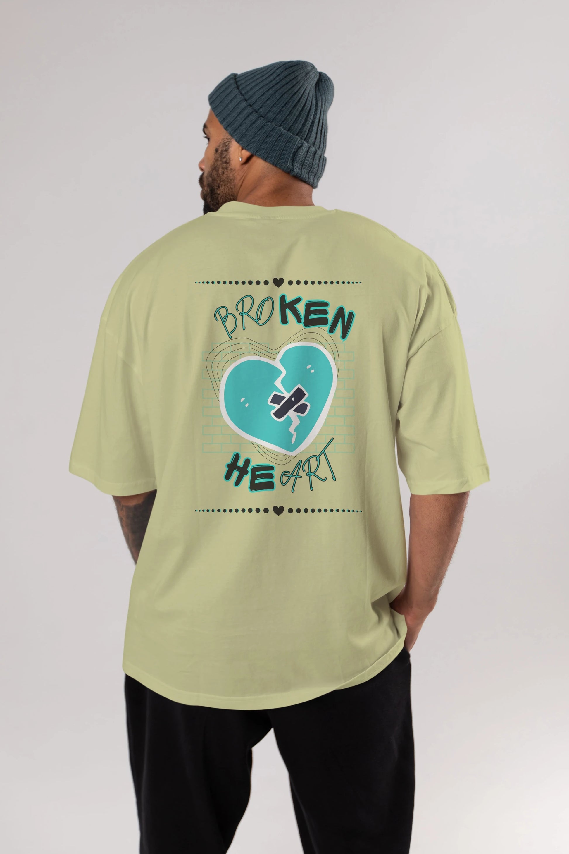 Broken Heart Yazılı Arka Baskılı Oversize t-shirt Erkek Kadın Unisex