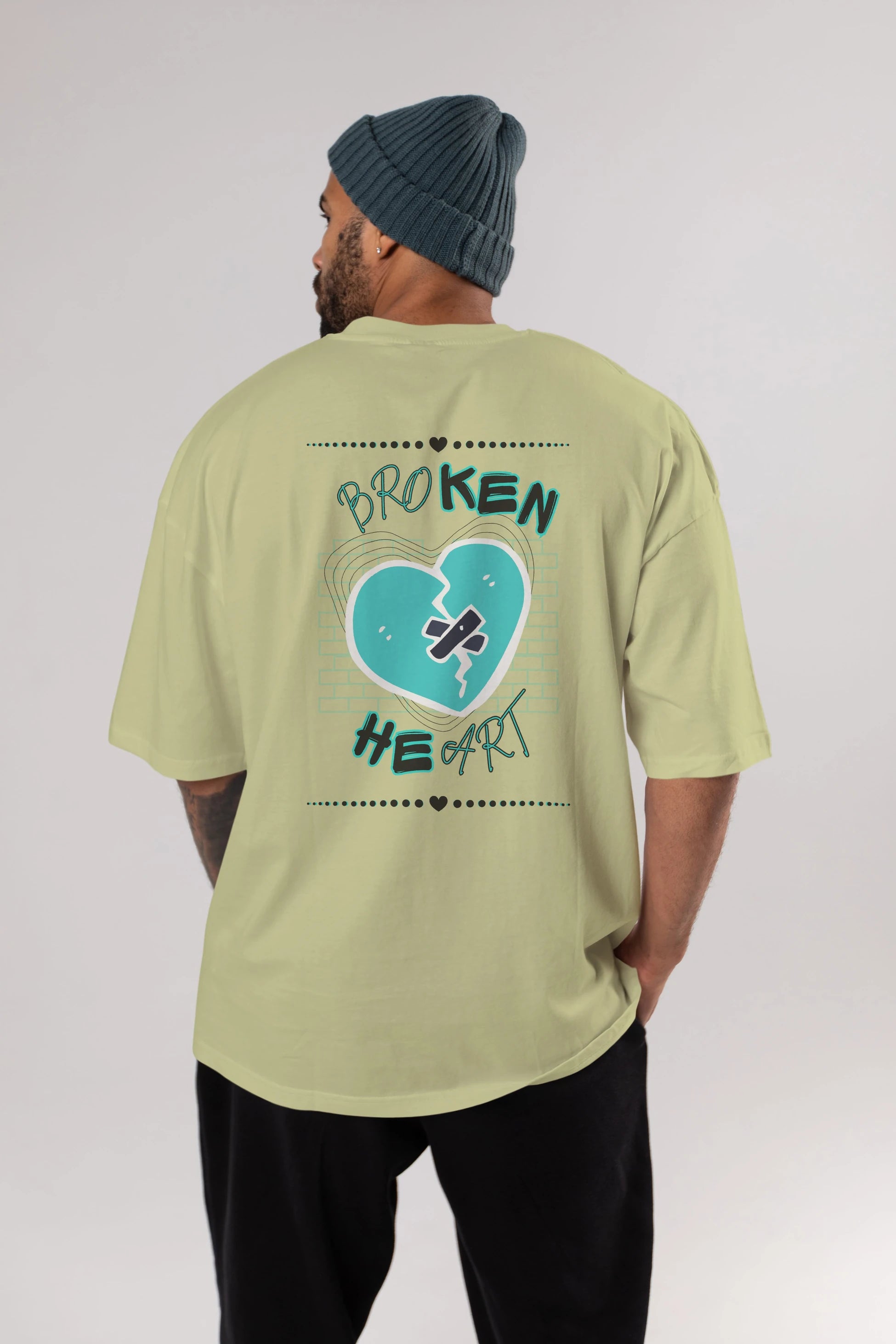 Broken Heart Yazılı Arka Baskılı Oversize t-shirt Erkek Kadın Unisex