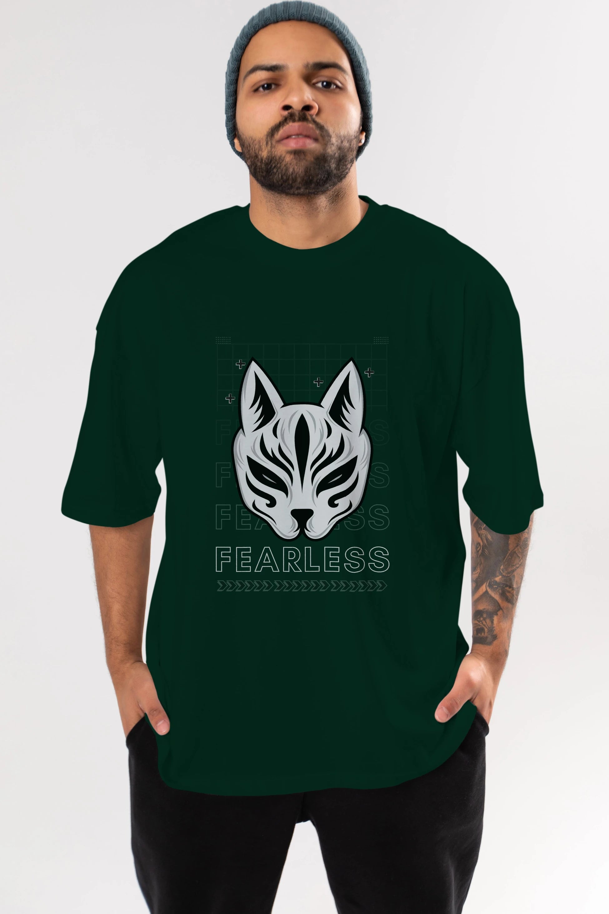 Fearless Yazılı Ön Baskılı Oversize t-shirt Erkek Kadın Unisex