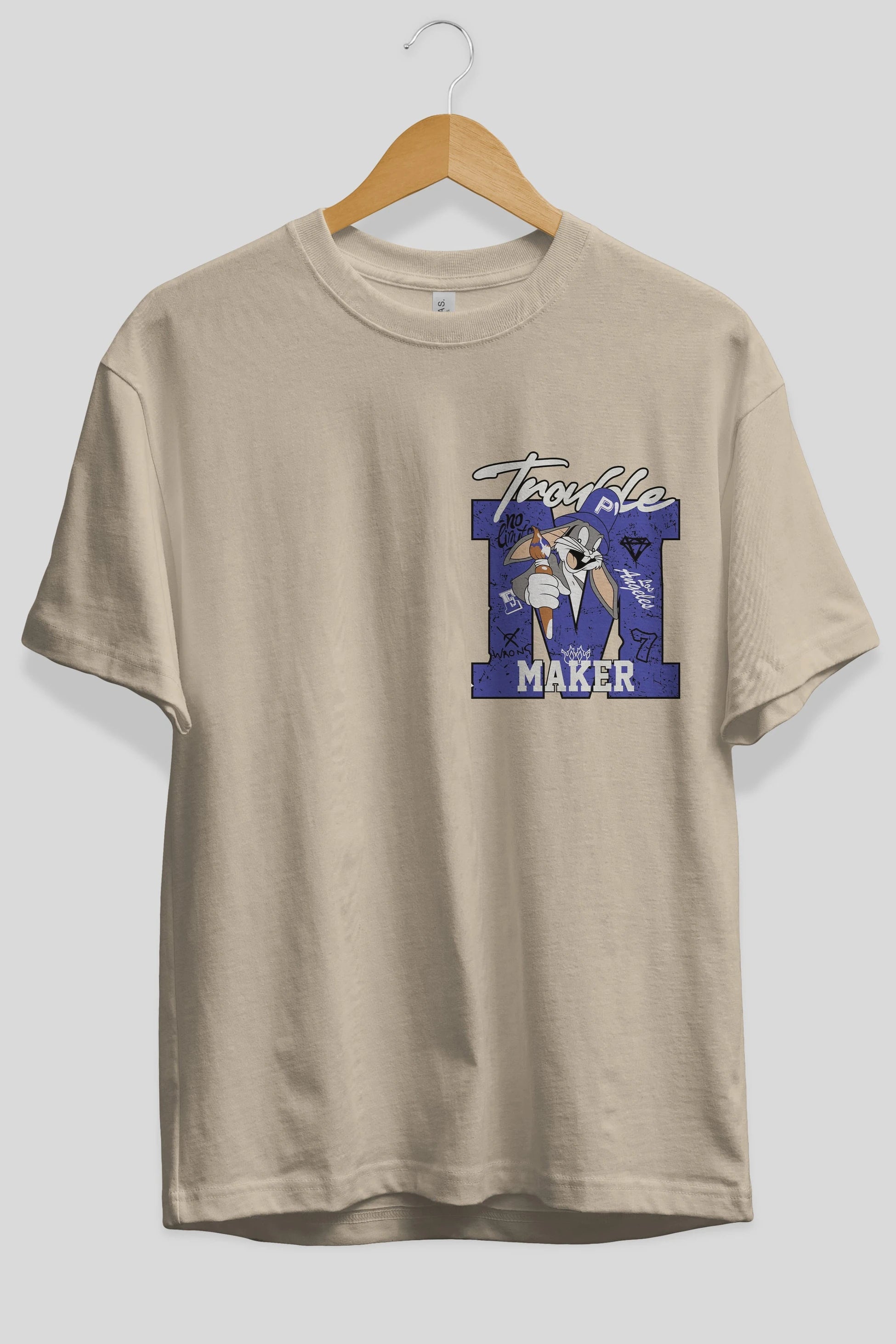 Bugs Bunny Ön Sol Baskılı Oversize t-shirt Erkek Kadın Unisex %100 Pamuk Bisiklet Yaka tişort