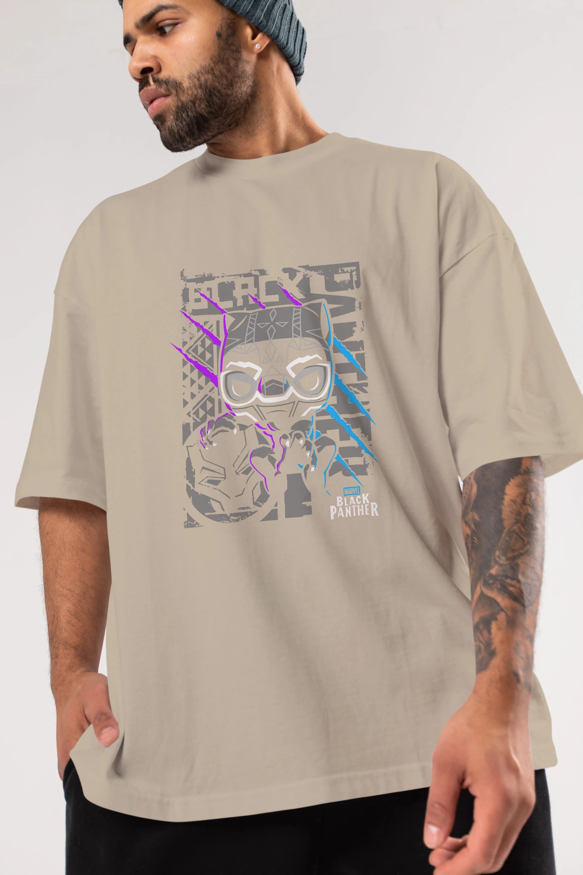 Black Panther Ön Baskılı Oversize t-shirt Erkek Kadın Unisex %100 Pamuk Bisiklet Yaka tişort