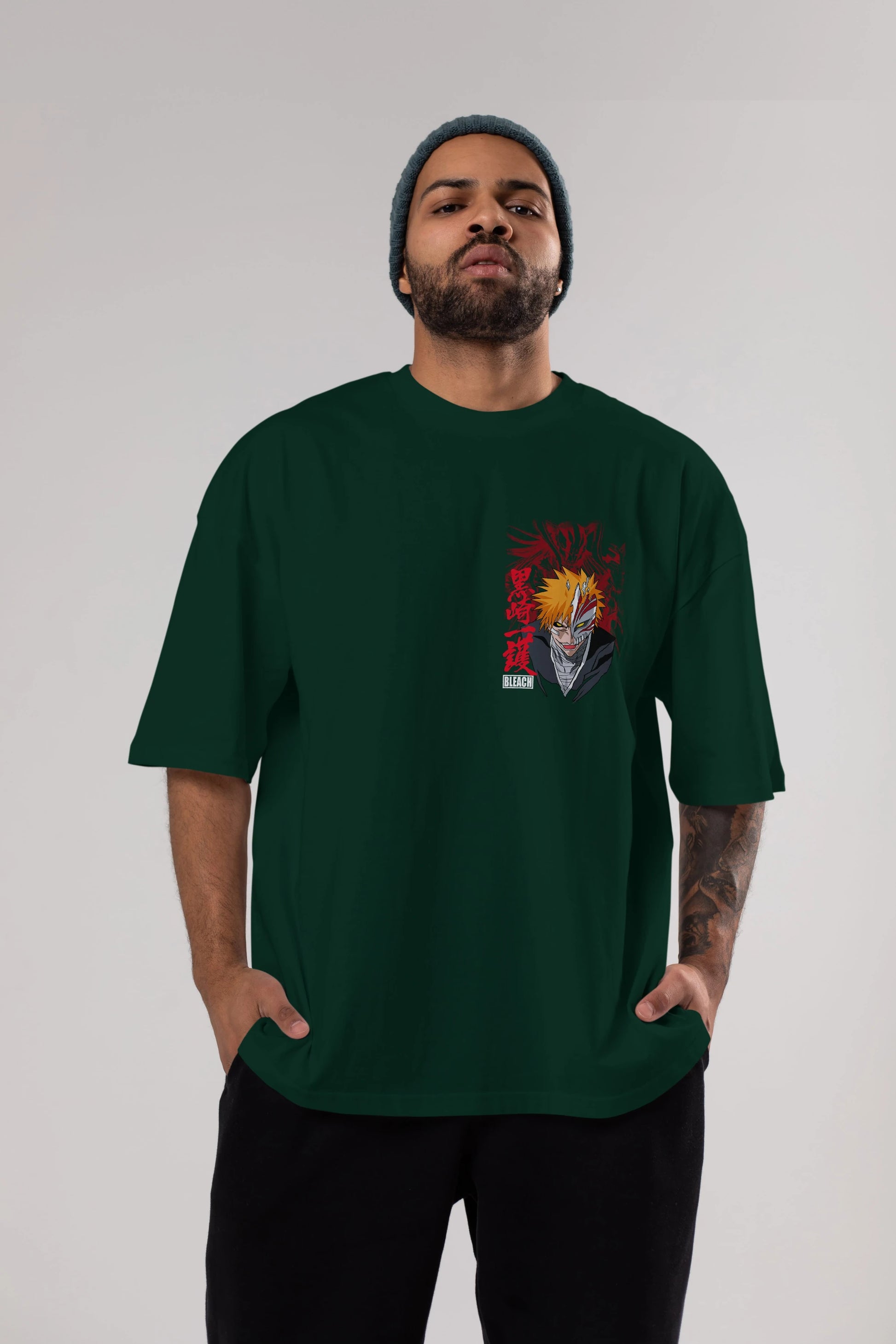ICHIGO KUROSAKI VIZARD Ön Sol Baskılı Oversize t-shirt Erkek Kadın Unisex %100 Pamuk Bisiklet Yaka tişort