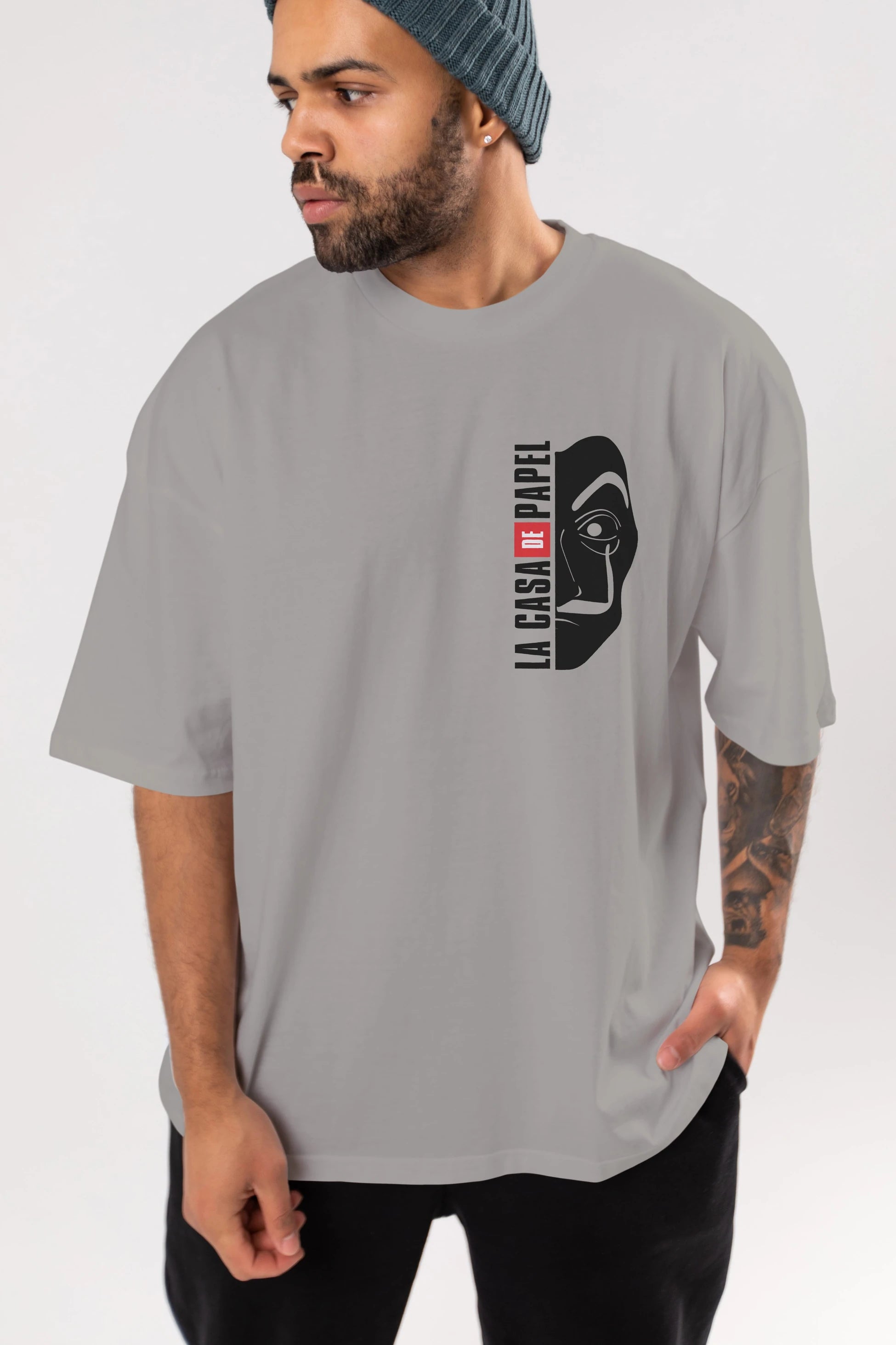 La Casa De Papel (3) Ön Sol Baskılı Oversize t-shirt Erkek Kadın Unisex %100 Pamuk Bisiklet Yaka tişort
