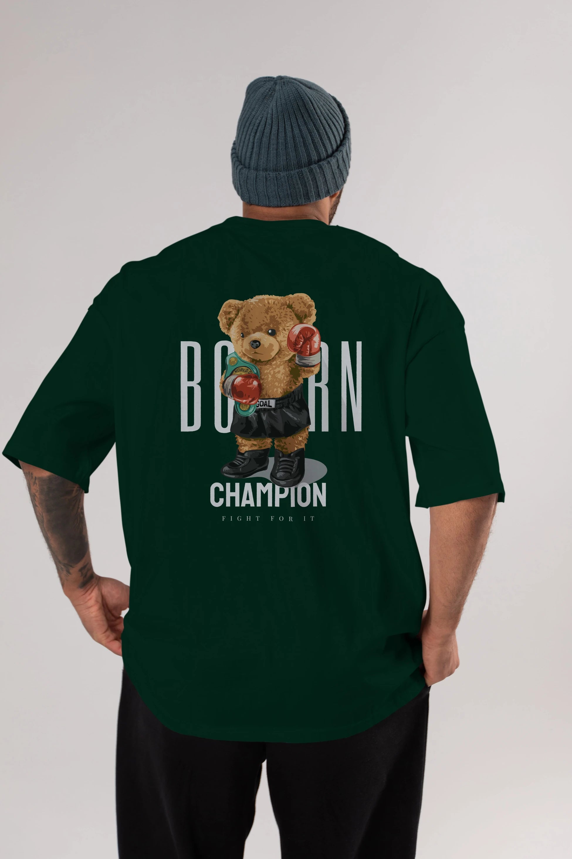 Teddy Bear Champion Arka Baskılı Oversize t-shirt Erkek Kadın Unisex %100 Pamuk