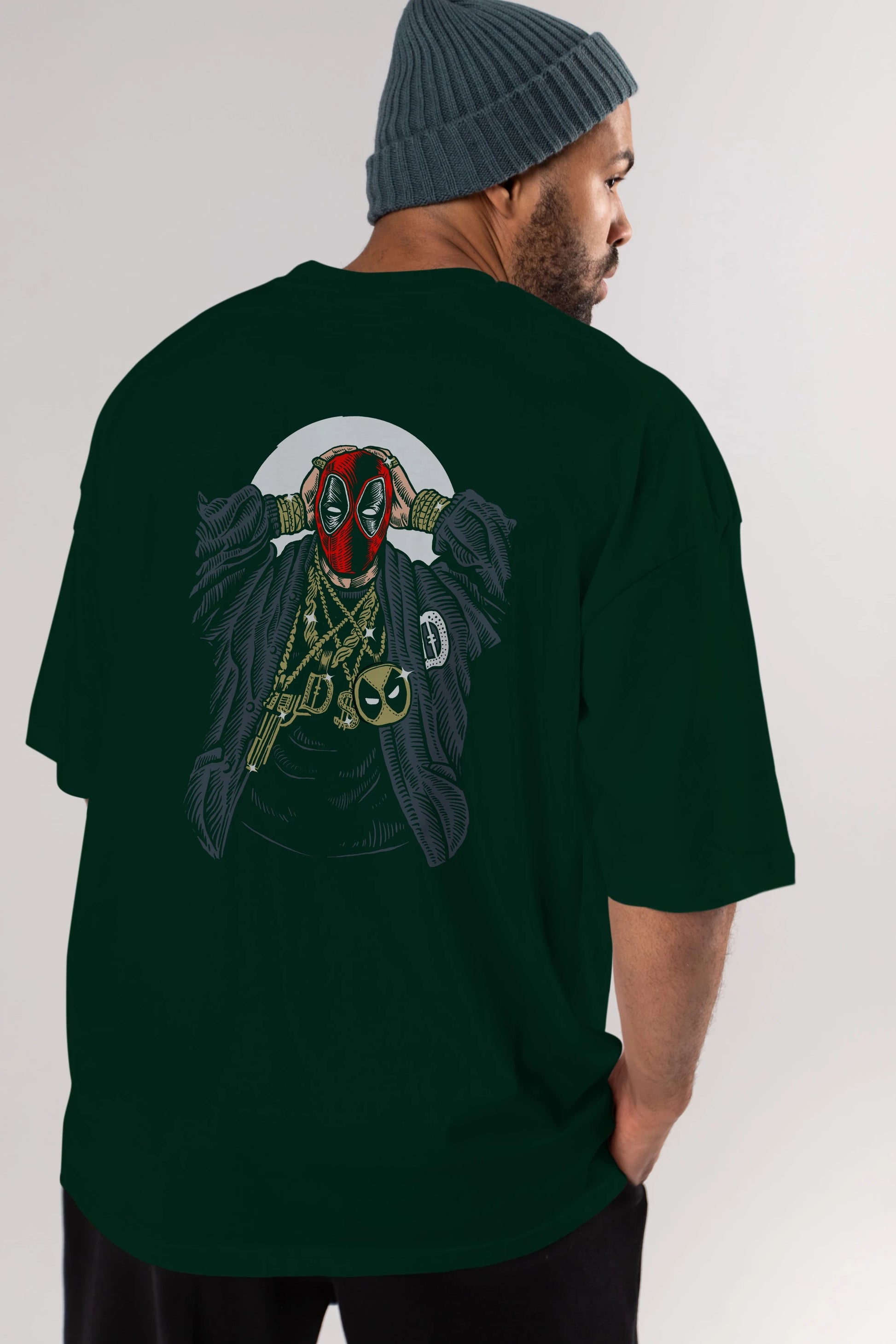Deadpool Gangsta Arka Baskılı Oversize t-shirt Erkek Kadın Unisex %100 Pamuk