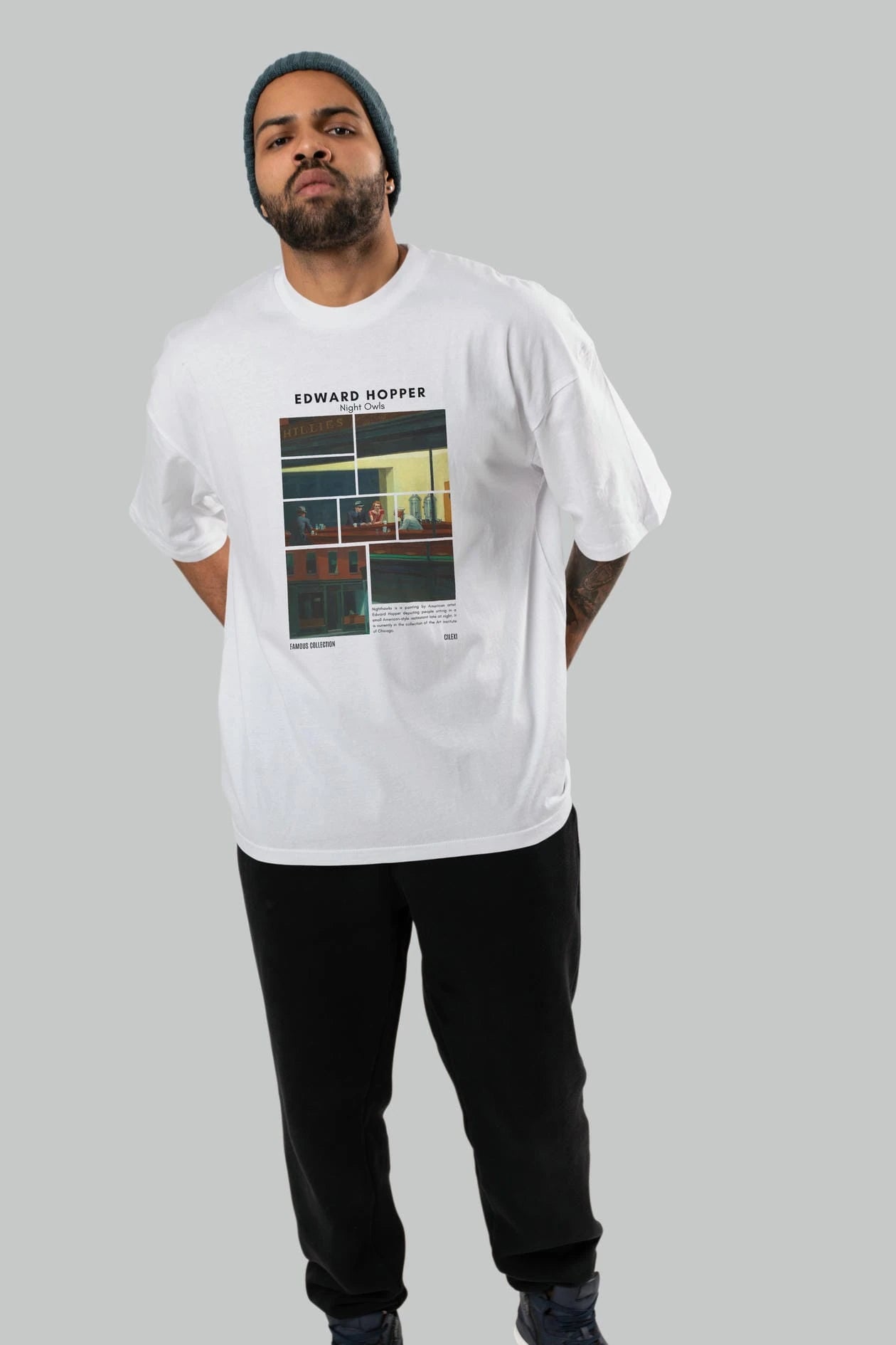 Edward Hopper Night Owls ön Baskılı Oversize t-shirt Erkek Kadın Bisiklet Yaka Pamuk tişort