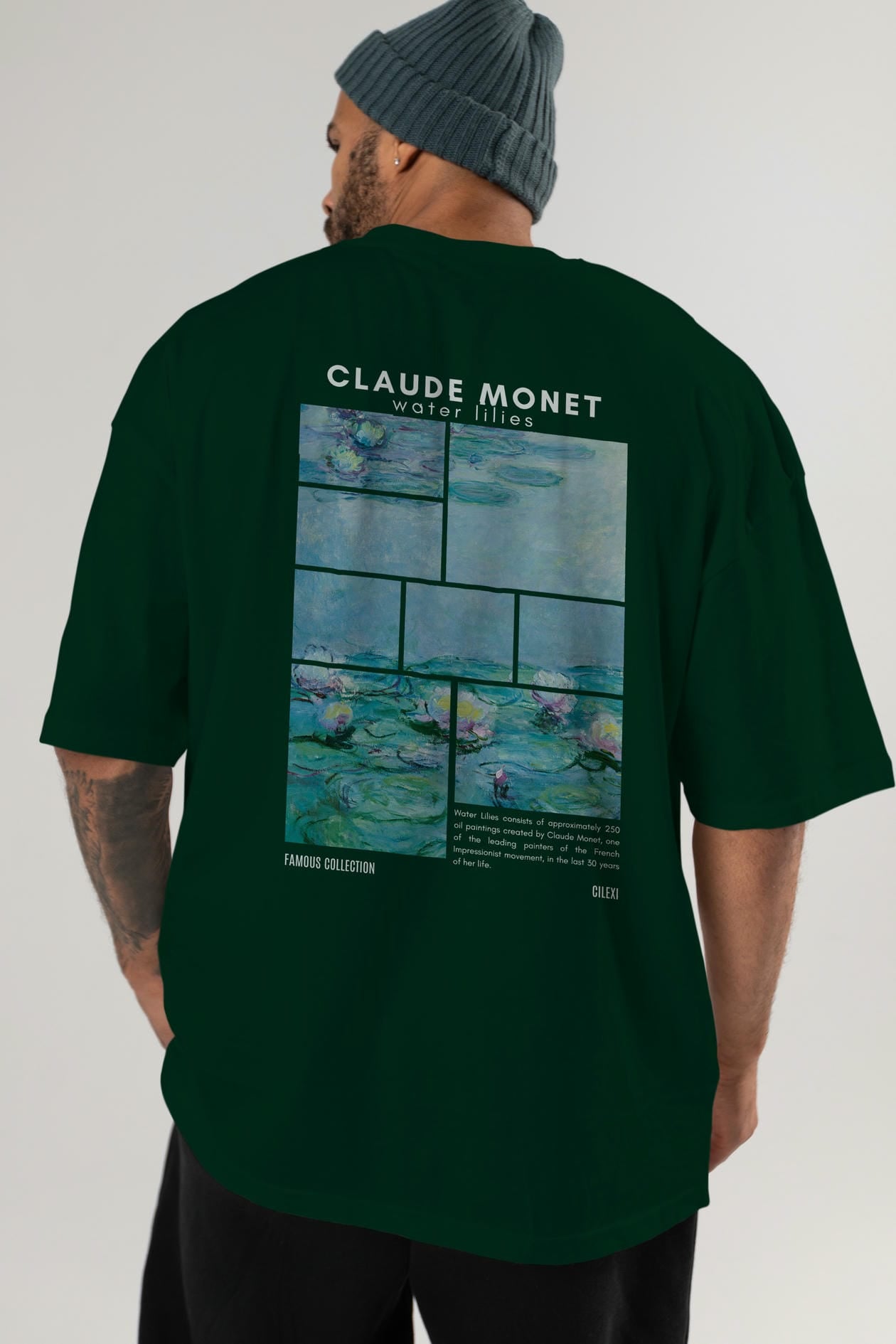 Claude Monet Arka Baskılı Oversize t-shirt Erkek Kadın Bisiklet Yaka Pamuk tişort