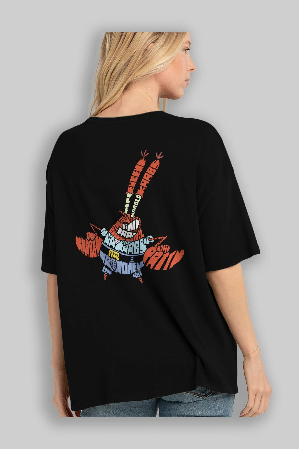 Mr Krabs Arka Baskılı Oversize t-shirt %100 pamuk Erkek Kadın Unisex
