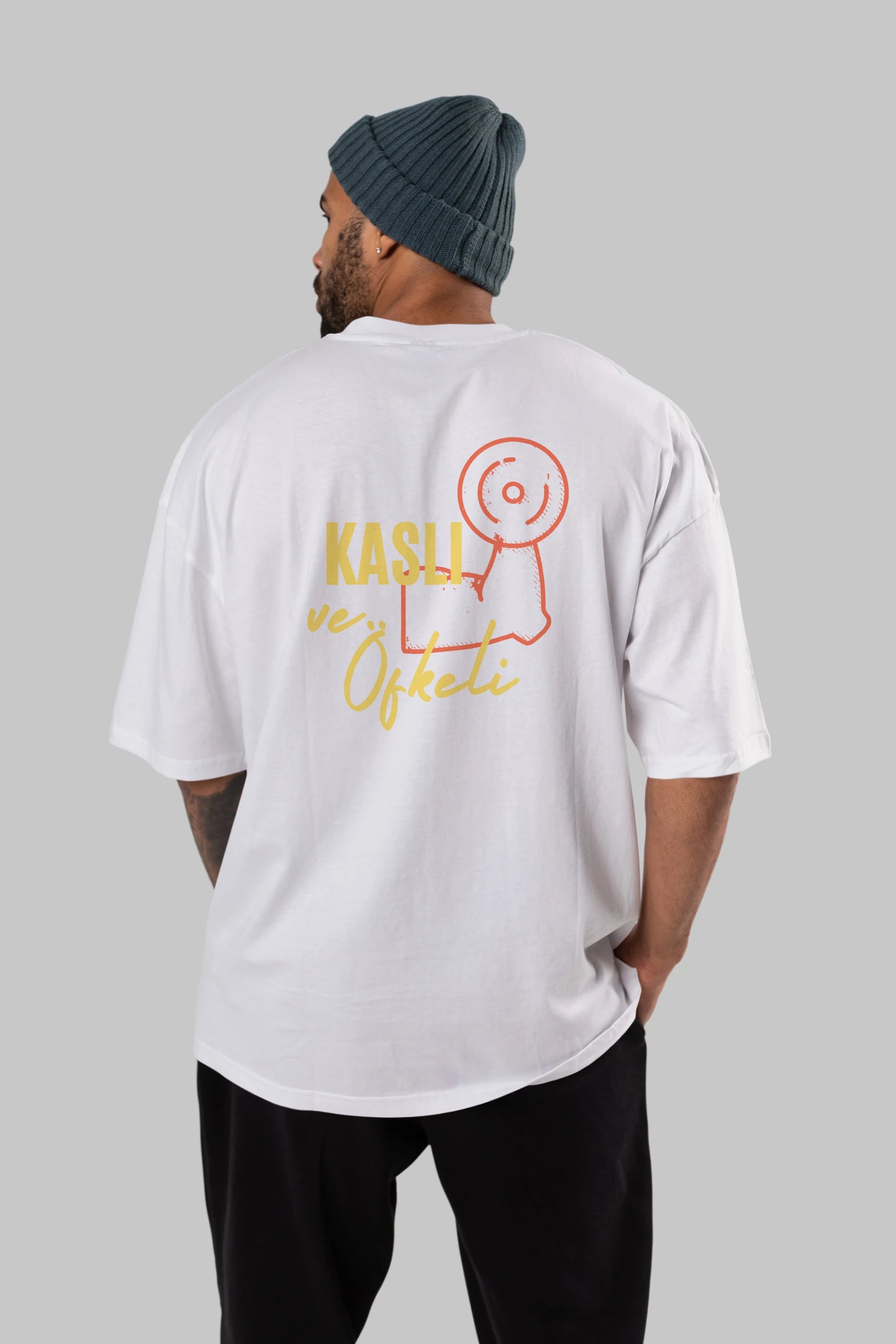 Kaslı ve Öfkeli Yazılı Arka Baskılı Oversize t-shirt Erkek Kadın Unisex