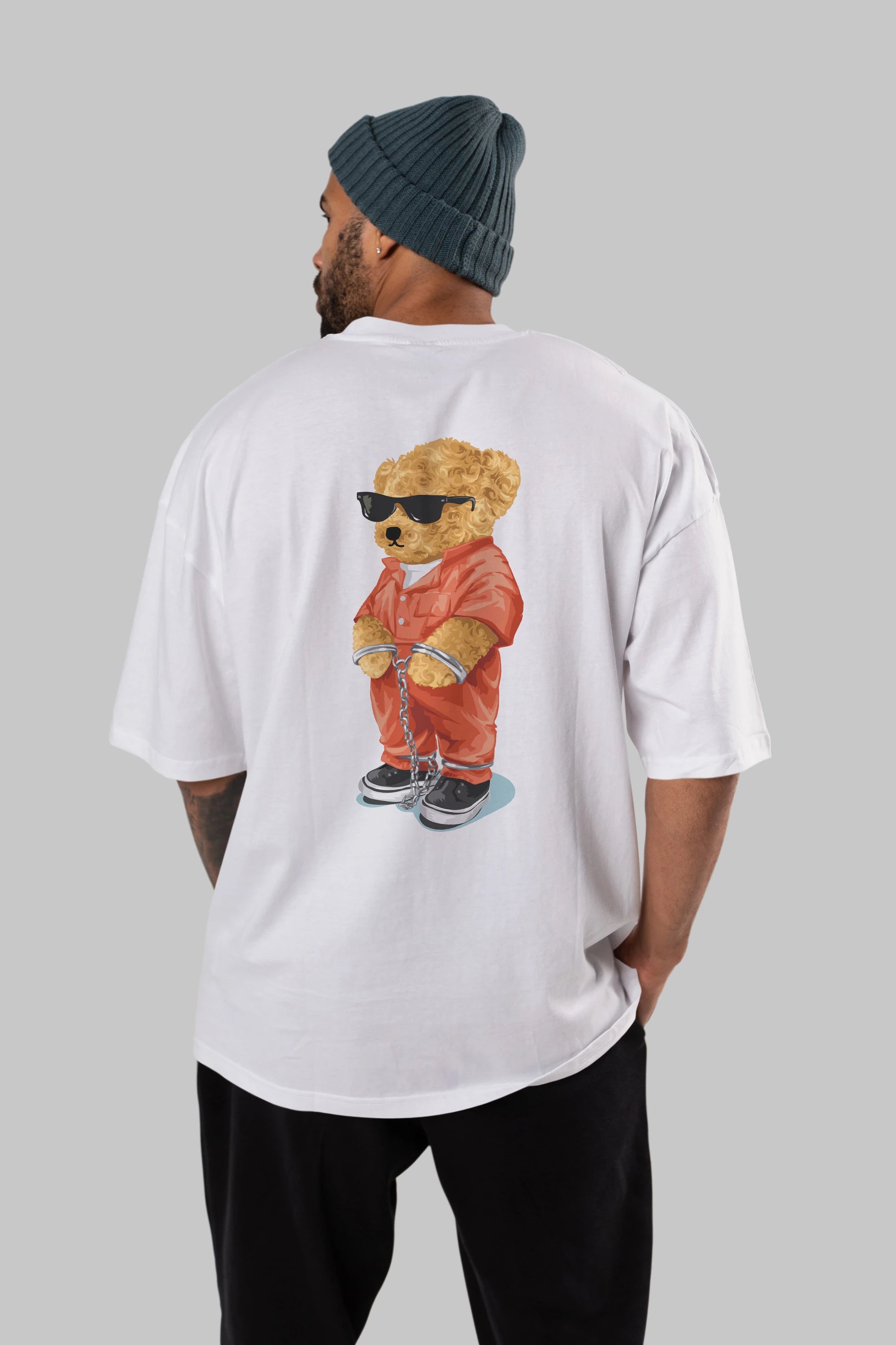 Teddy Bear Kodes Arka Baskılı Oversize t-shirt Erkek Kadın Unisex %100 Pamuk