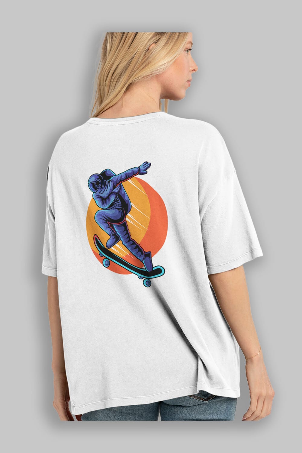 Astroskate Run Arka Baskılı Oversize t-shirt Erkek Kadın Unisex
