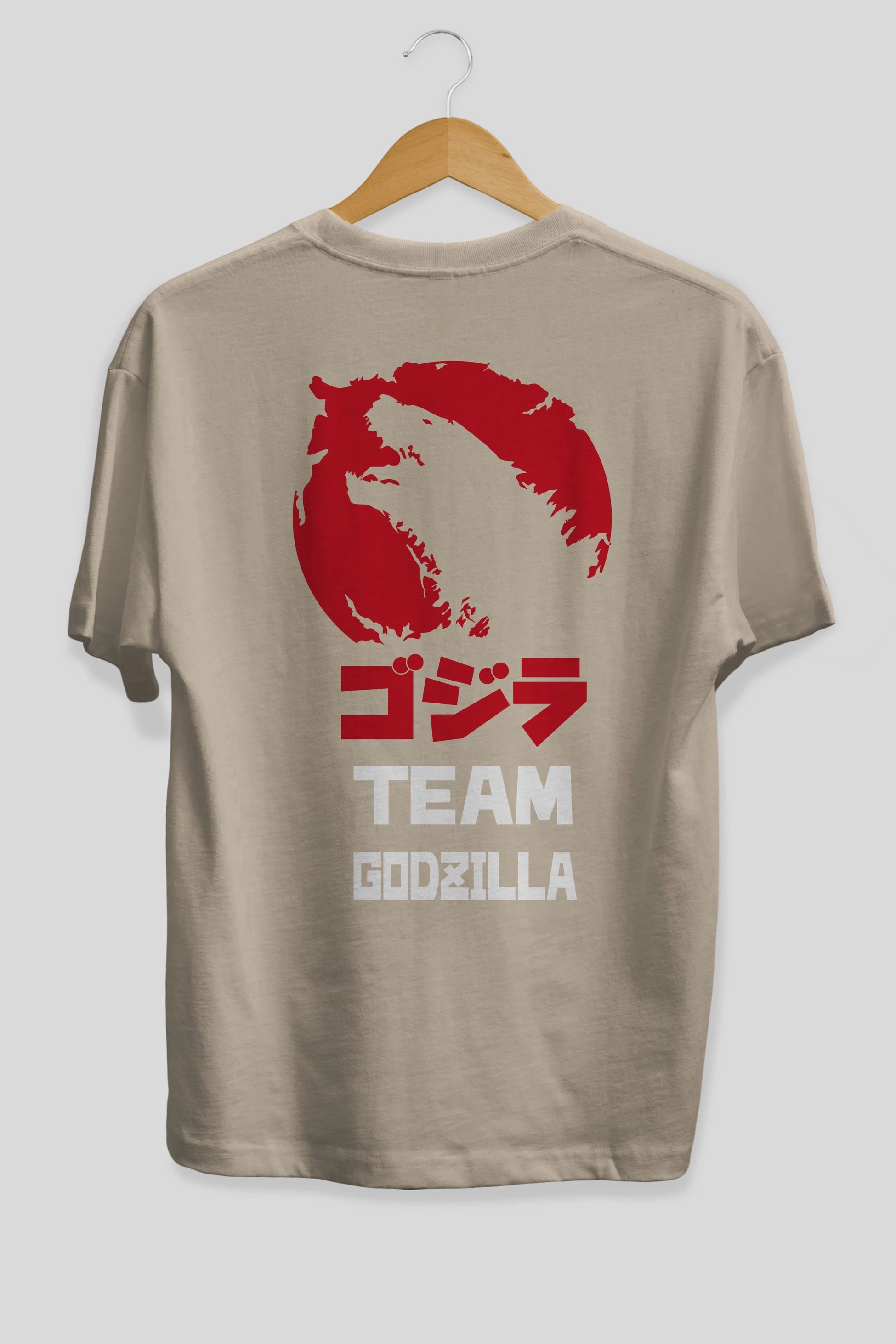 Team Godzilla Arka Baskılı Oversize t-shirt Erkek Kadın Unisex %100 Pamuk Bisiklet Yaka tişort