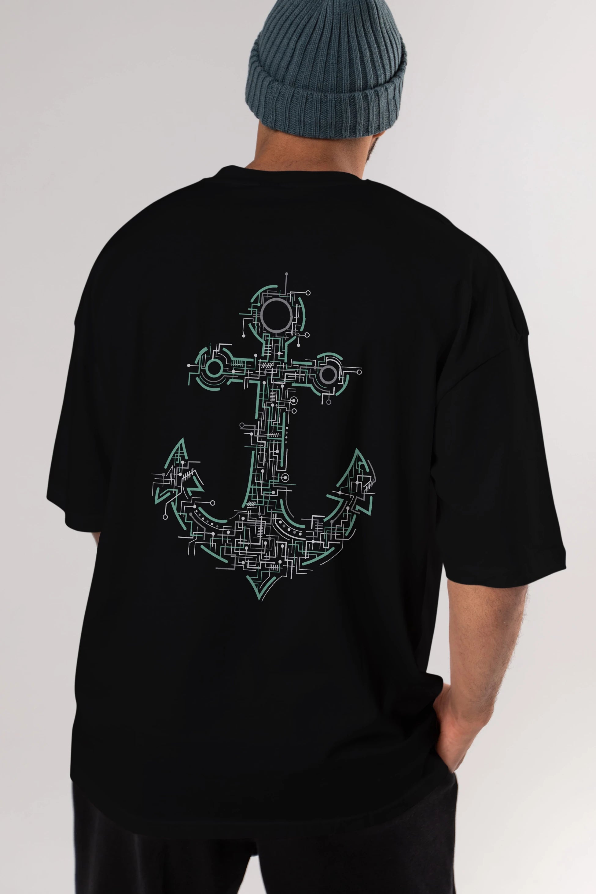 Electric Anchor Arka Baskılı Oversize t-shirt %100 pamuk Erkek Kadın Unisex