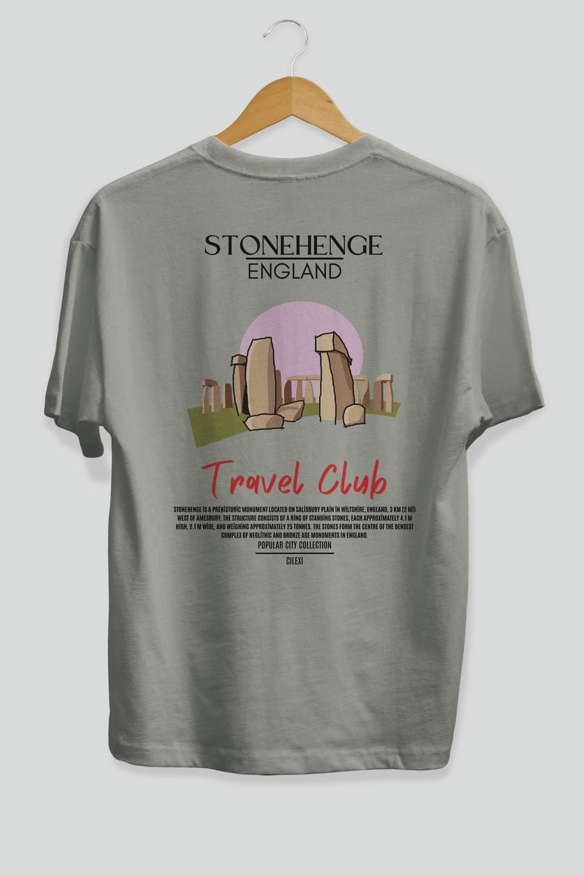 Stonehenge England Arka Baskılı Oversize t-shirt Erkek Kadın Pamuk Bisiklet Yaka tişort