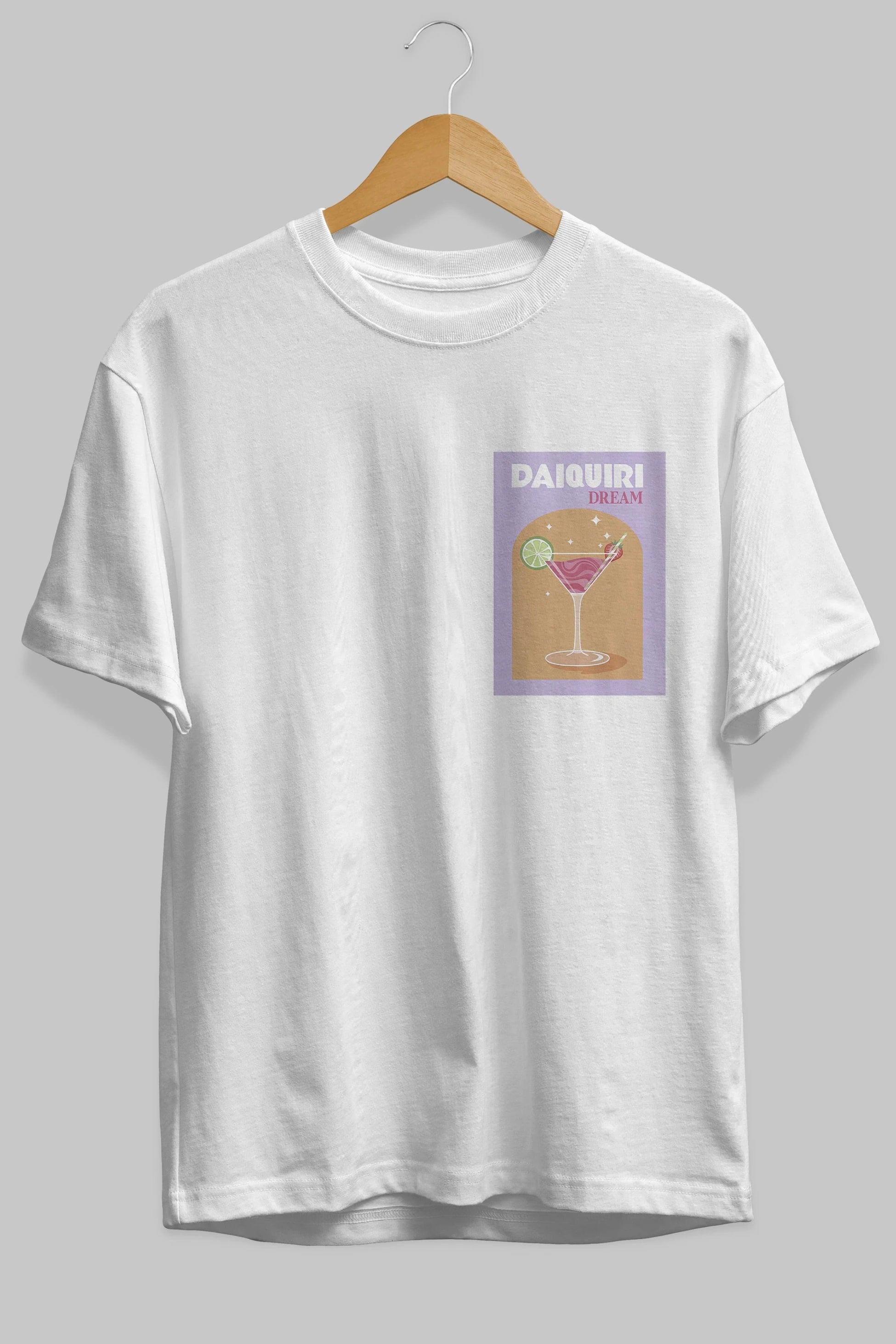 Daiquiri Dream Ön Sol Baskılı Oversize t-shirt Erkek Kadın Unisex %100 Pamuk Bisiklet Yaka tişort