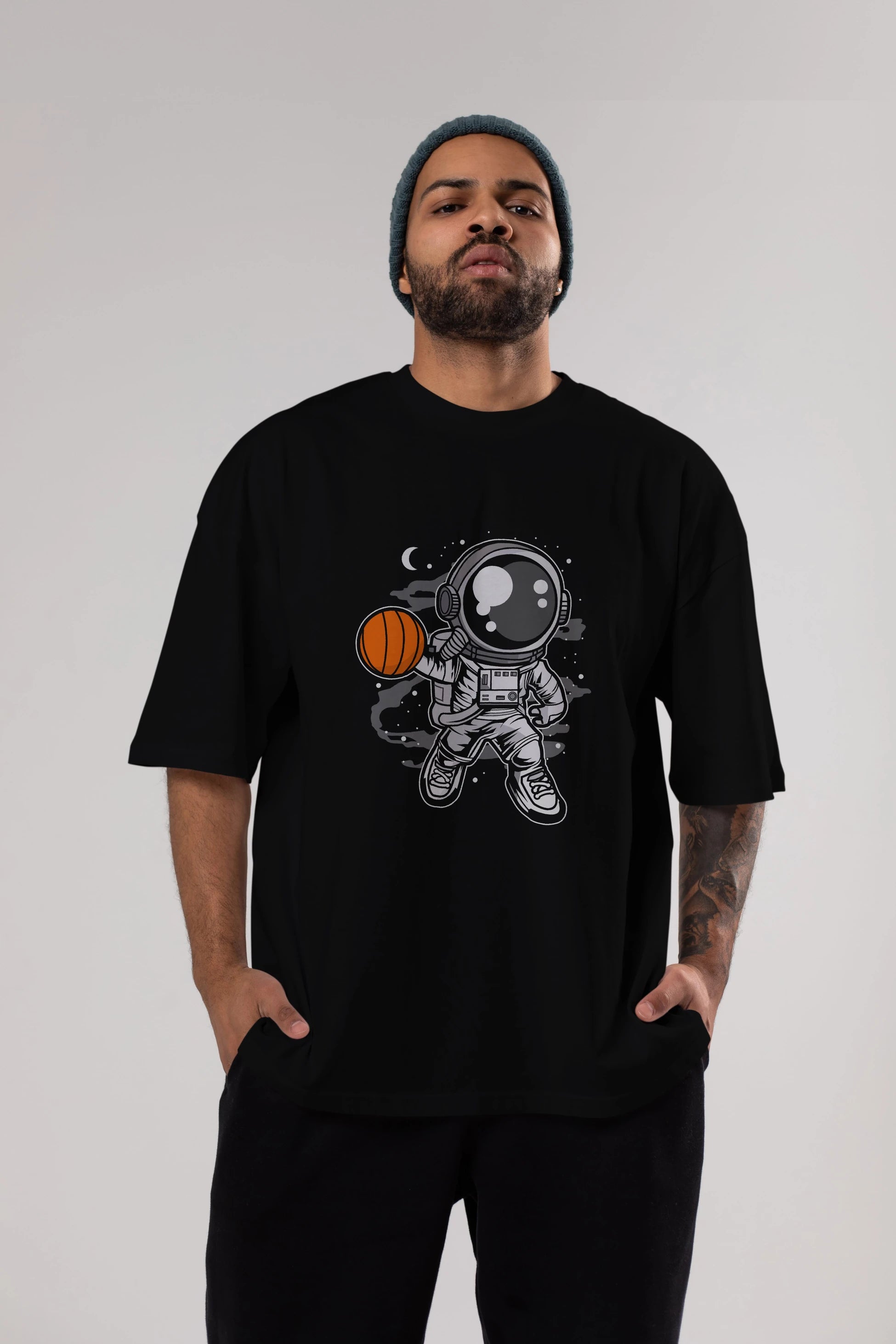 Astronaut Basketball Ön Baskılı Oversize t-shirt Erkek Kadın Unisex