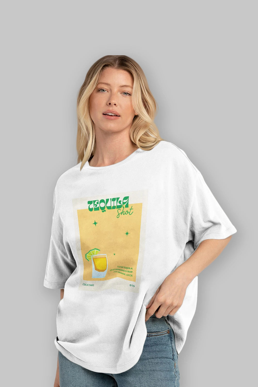 Tequila Shot 2 Ön Baskılı Oversize t-shirt Erkek Kadın Unisex %100 Pamuk Bisiklet Yaka tişort