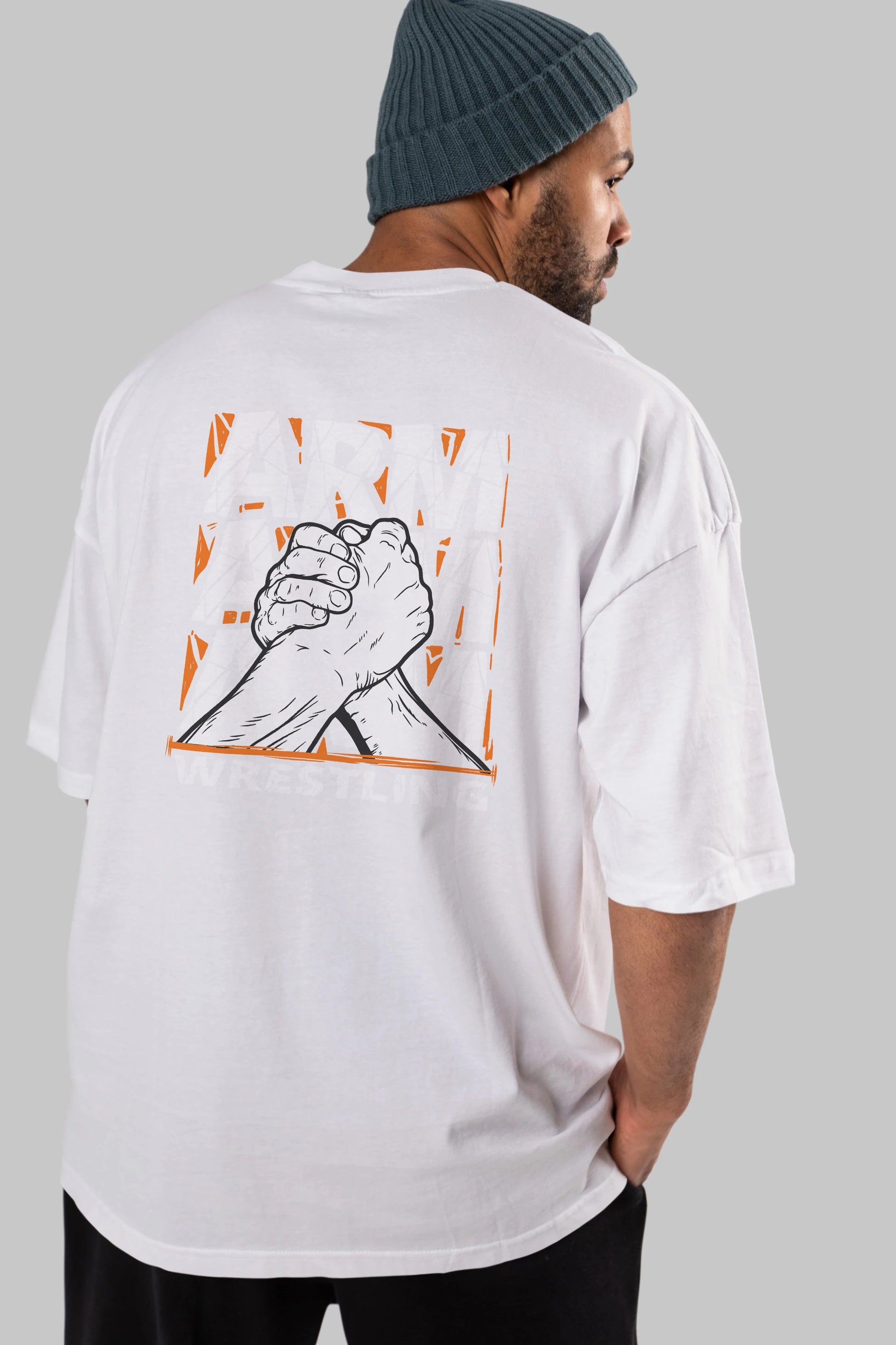 Arm Wrestling Arka Baskılı Oversize t-shirt Erkek Kadın Unisex