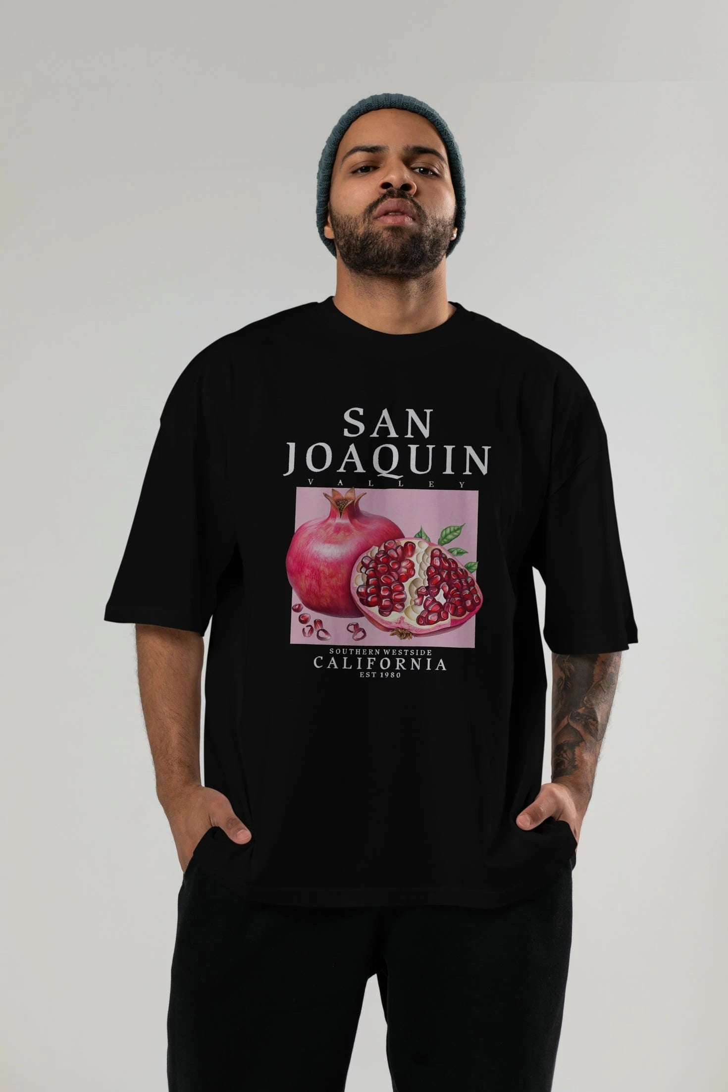 San Joaquin Nar Ön Baskılı Oversize t-shirt Erkek Kadın Pamuk Bisiklet Yaka tişort