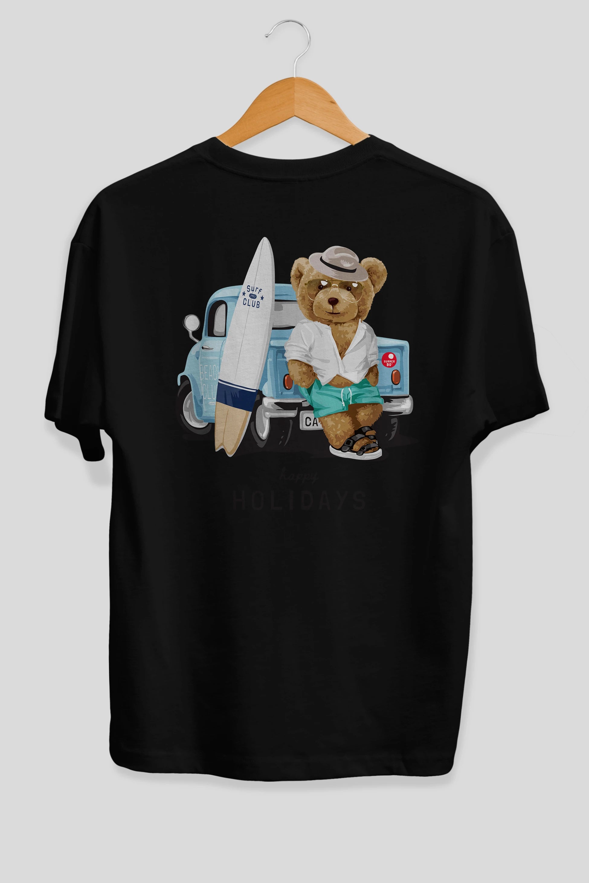 Teddy Bear Surf Club Arka Baskılı Oversize t-shirt Erkek Kadın Unisex %100 Pamuk