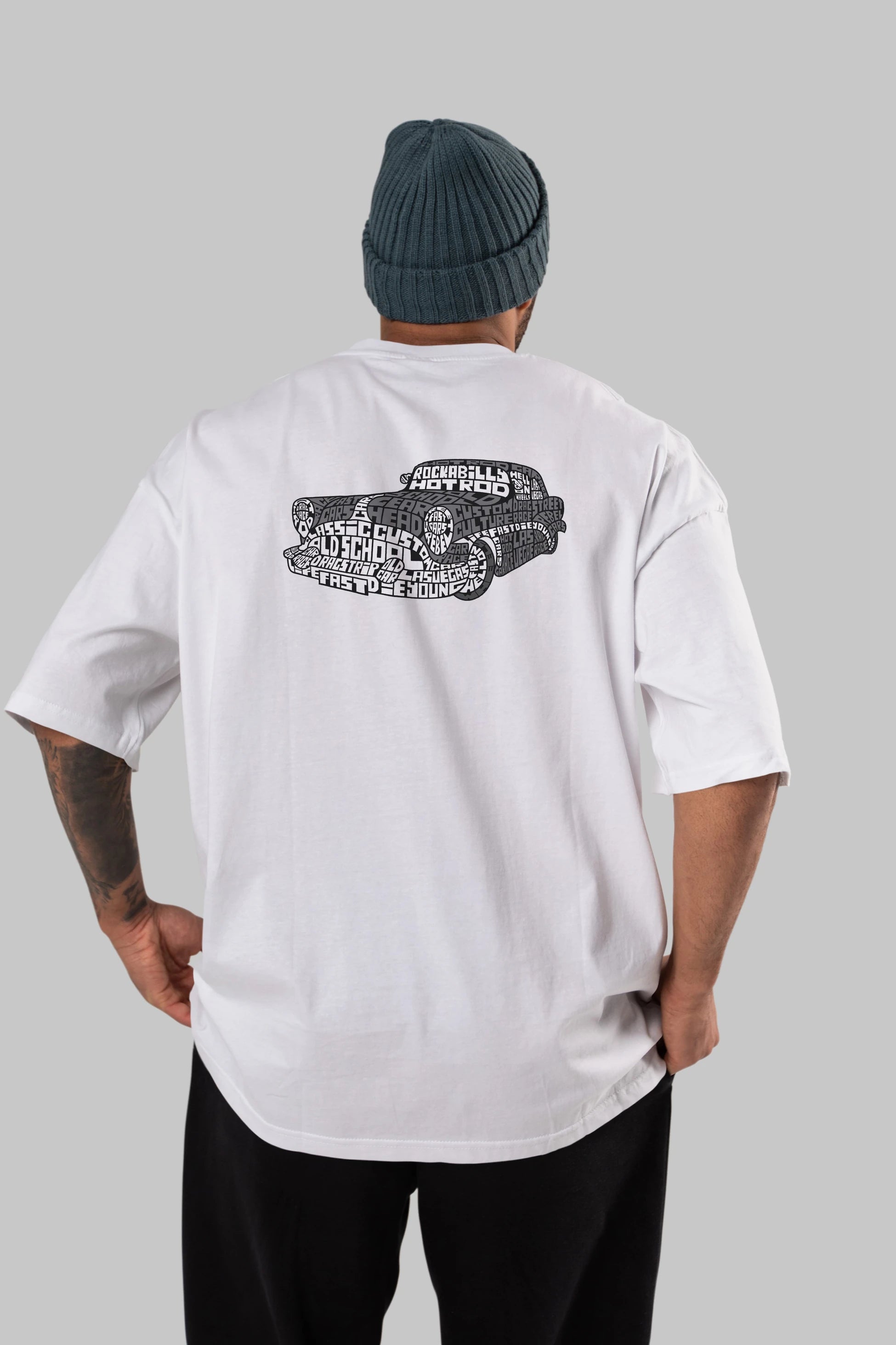 Hotrod Arka Baskılı Oversize t-shirt %100 pamuk Erkek Kadın Unisex