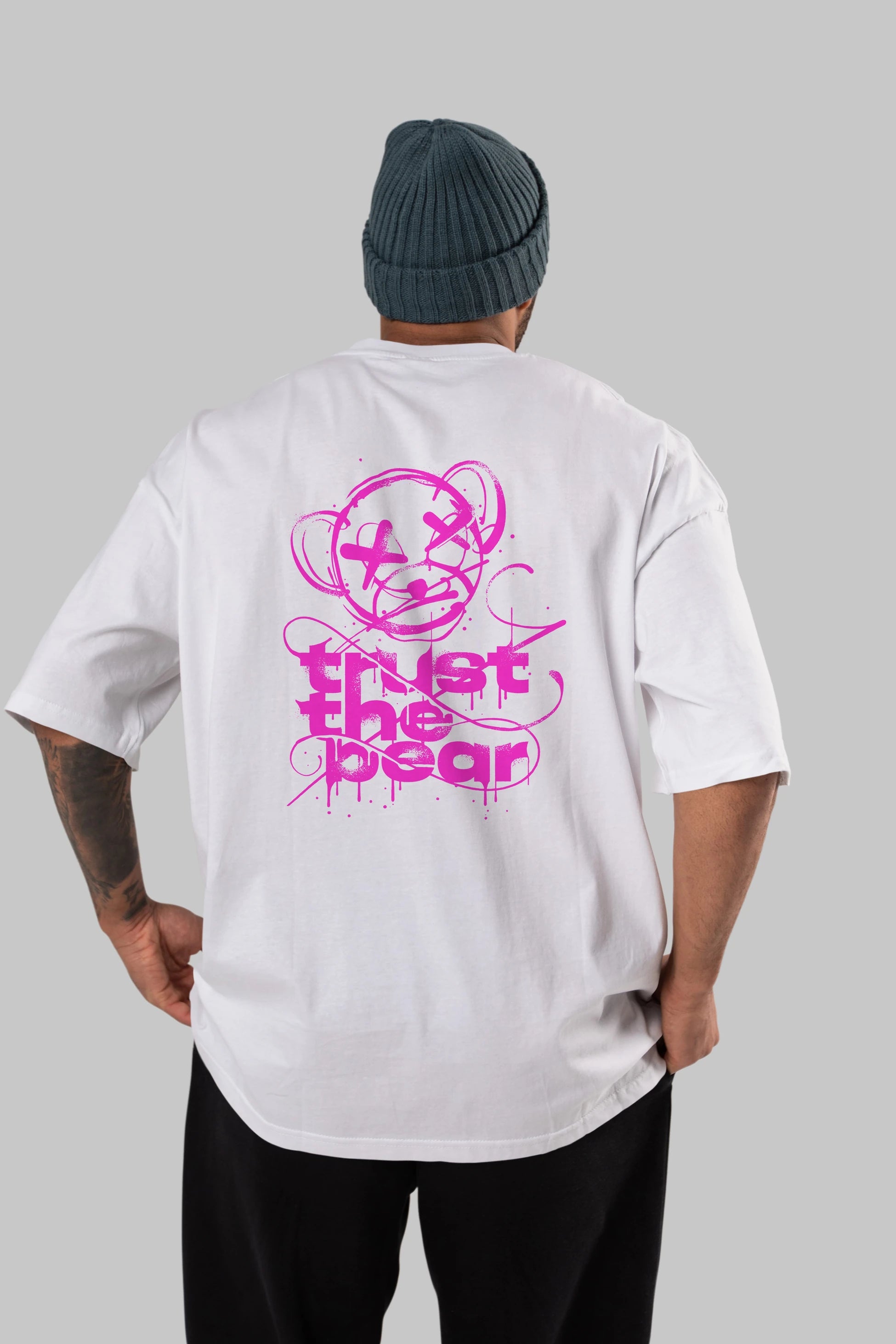 Trust The Bear 2 Arka Baskılı Oversize t-shirt Erkek Kadın Unisex