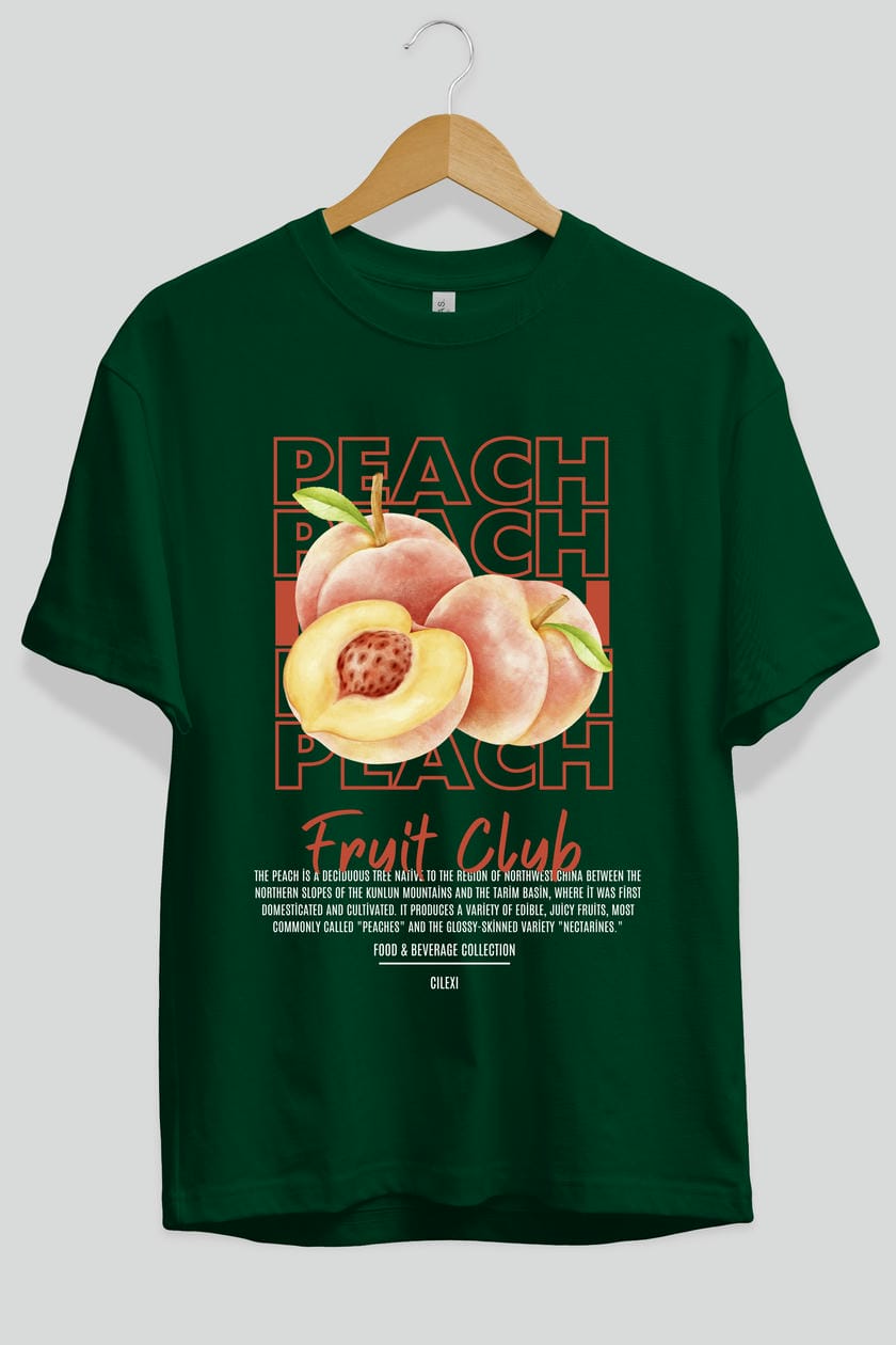 Peach Ön Baskılı Oversize t-shirt Erkek Kadın Pamuk Bisiklet Yaka tişort