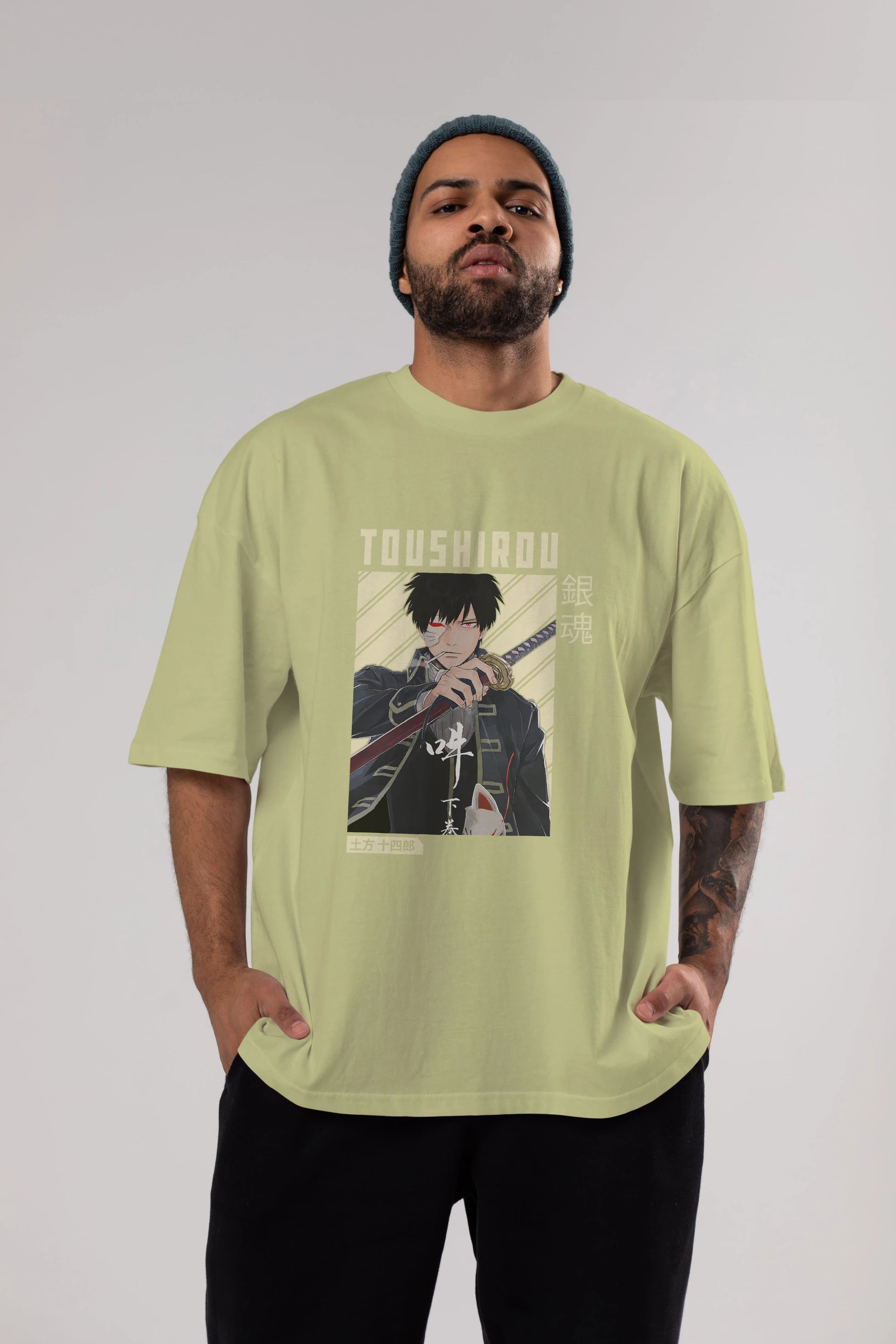 Toushirou Hijikata Anime Ön Baskılı Oversize t-shirt %100 pamuk Erkek Kadın Unisex