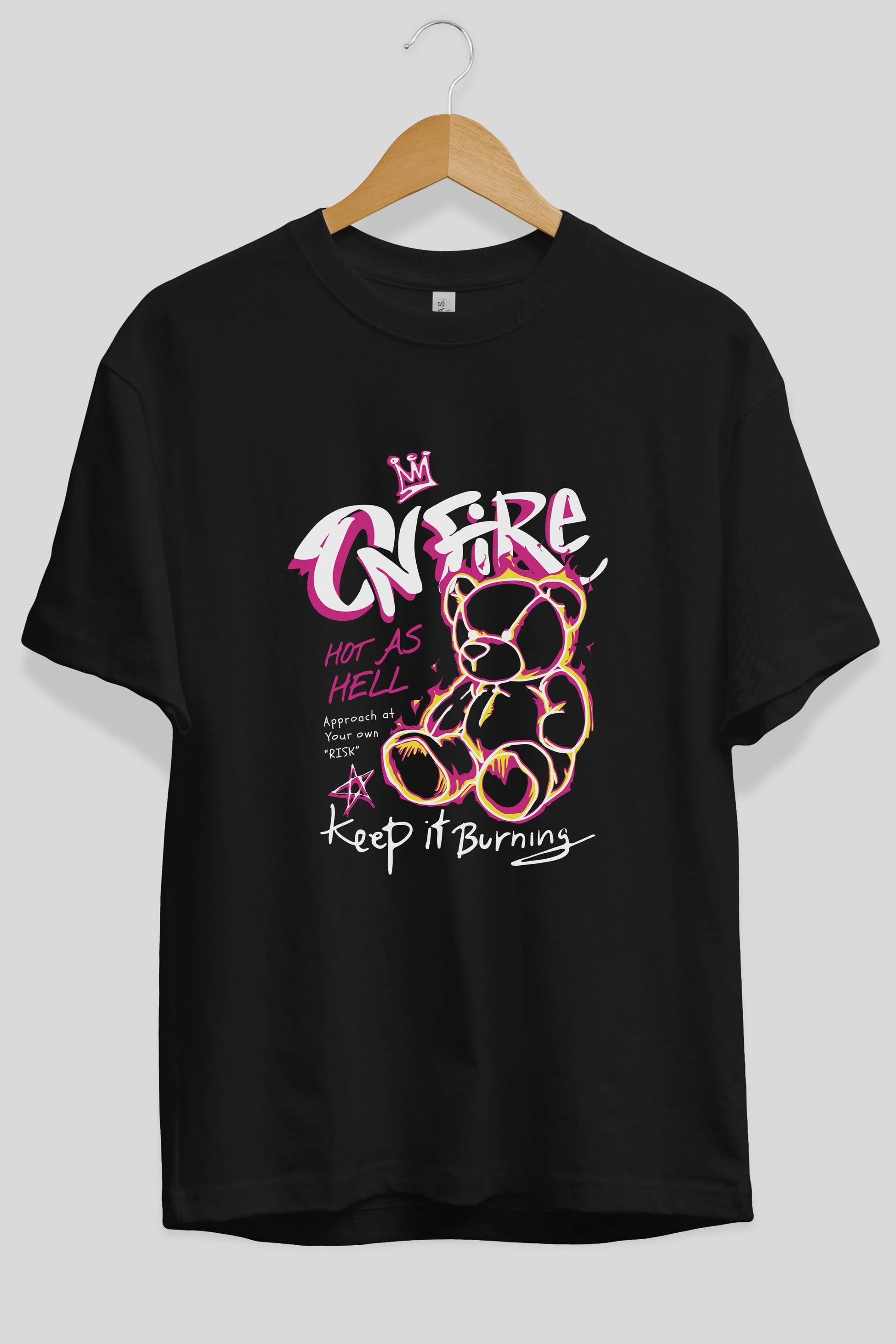 On Fire Bear Ön Baskılı Oversize t-shirt Erkek Kadın Unisex